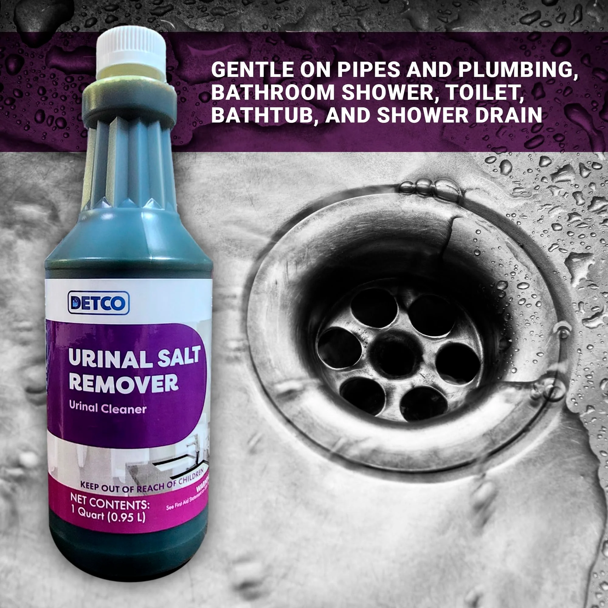 DETCO Urinal Salt Remover Concentrate - Safe on Pipes and Plumbing, Odor Control, Cleans Rust, Scale, and Uratic Salt Build-Up, 1 Quart - Image 6