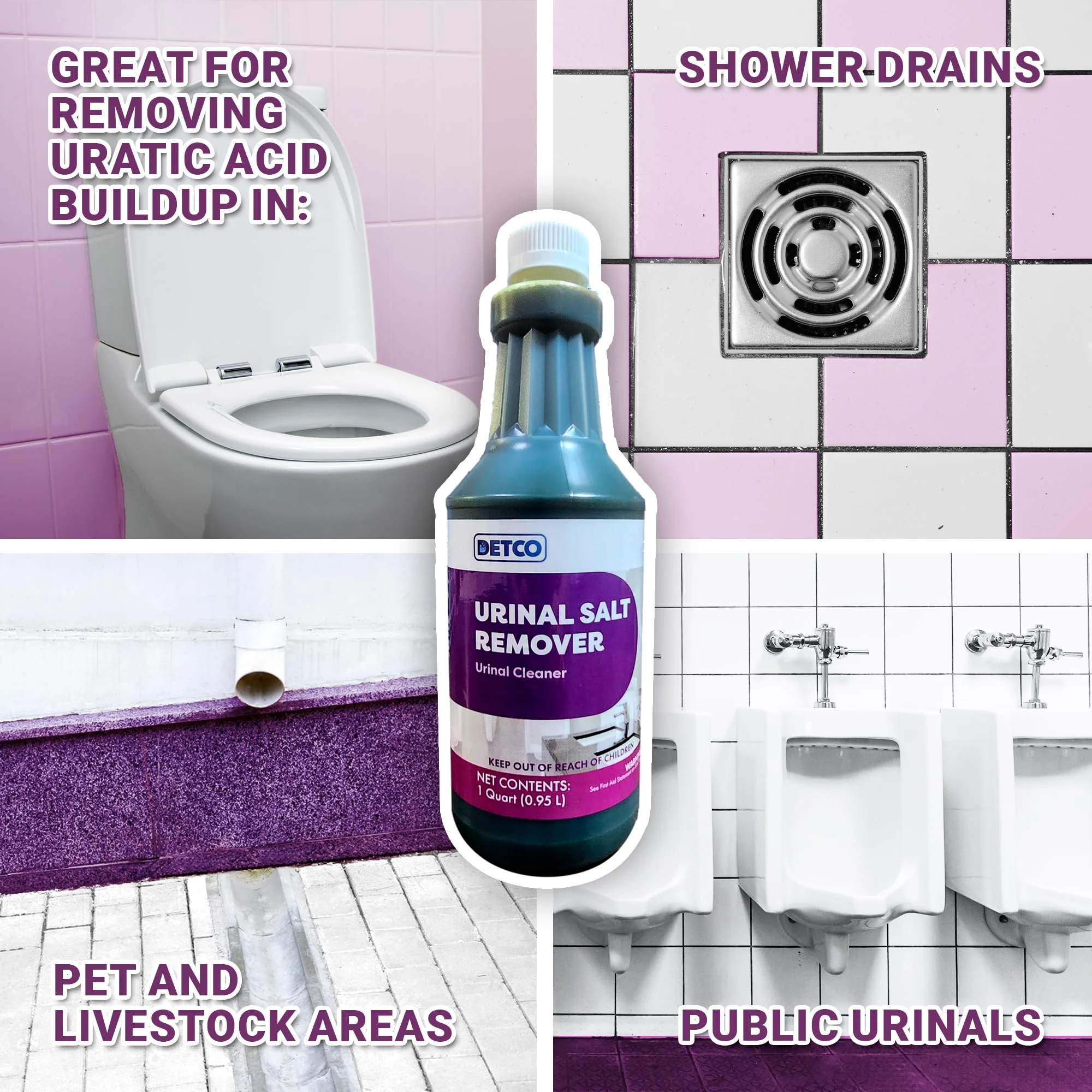 DETCO Urinal Salt Remover Concentrate - Safe on Pipes and Plumbing, Odor Control, Cleans Rust, Scale, and Uratic Salt Build-Up, 1 Quart - Image 7
