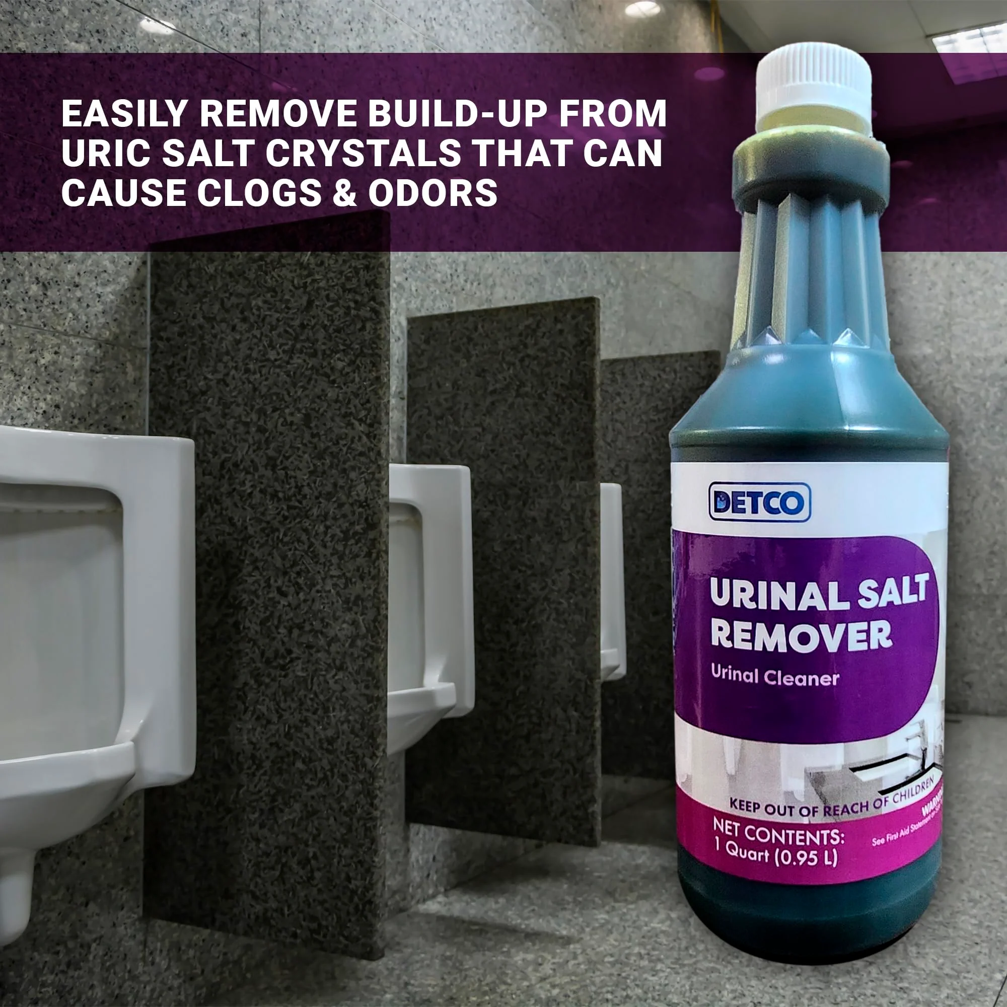 DETCO Urinal Salt Remover Concentrate - Safe on Pipes and Plumbing, Odor Control, Cleans Rust, Scale, and Uratic Salt Build-Up, 1 Quart - Image 9