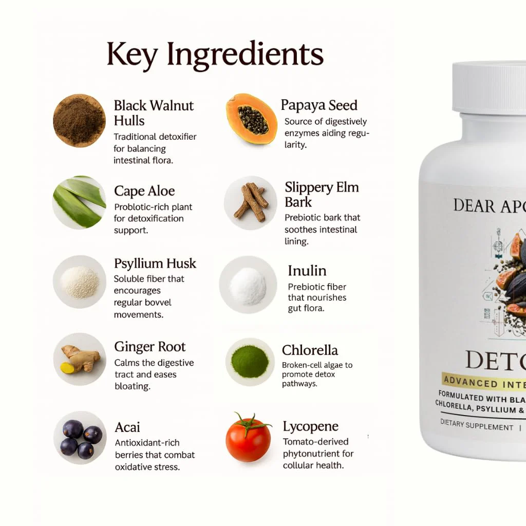 Detoxify Advanced Cleanse - Black Walnut Papaya Seed Herbal Formula - Gut Health Support with Chlorella Psyllium Aloe Fiber - Intestinal Wellness Blend - Vegan Non-GMO Gluten-Free - 60 Capsules - Image 7