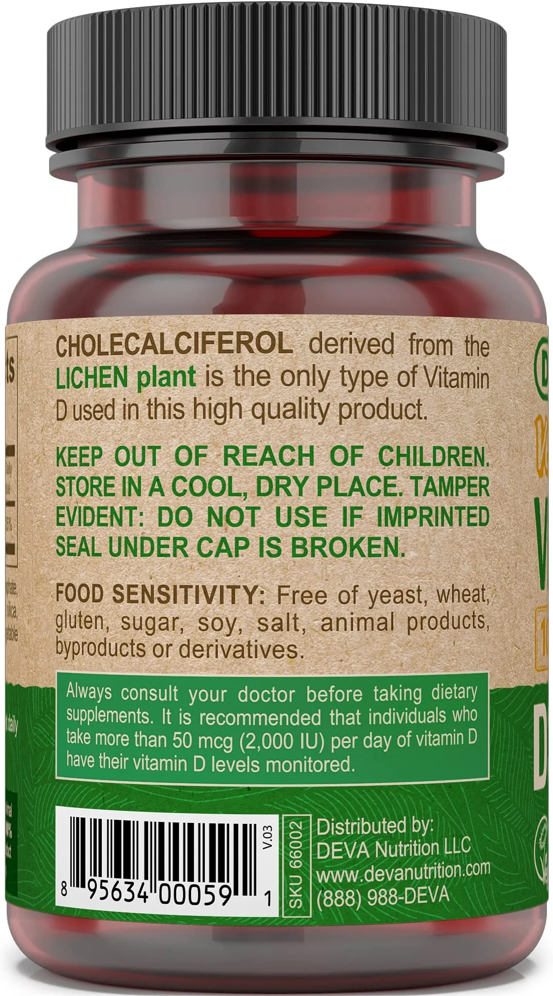 DEVA Vegan Vitamin D3 Supplement - Once-Per-Day Tablet with 1000 IU - Cholecalciferol - Lichen Plant Derived - 90 Small Tablets, 2-Pack - Image 5