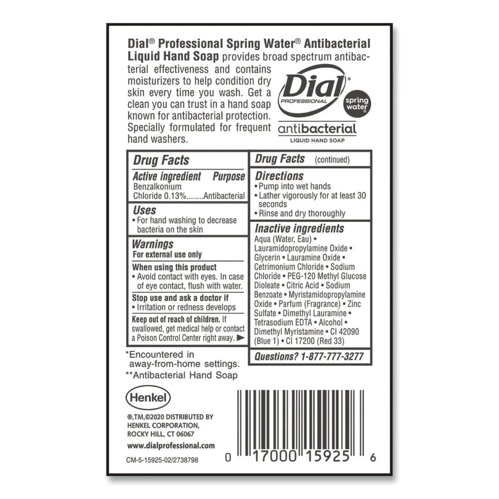 Dial 15926EA Antibacterial Liquid Hand Soap, Spring Water Scent, 1 gal Bottle - Image 4