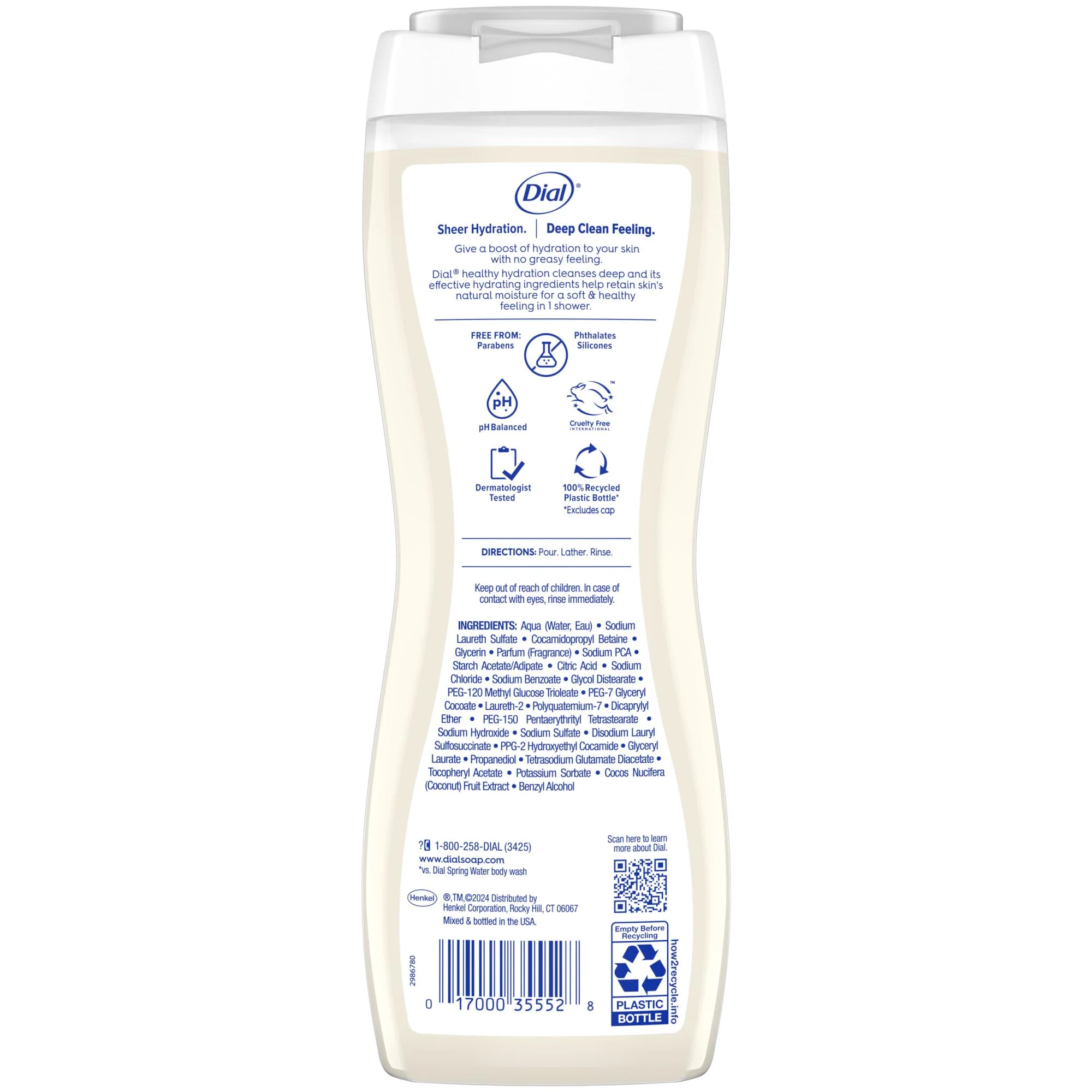 Dial Body Wash, Healthy Hydration, Coconut Milk + Vitamin E, 16 fl oz (Pack of 4), Gentle, Leaves Skin Feeling Soft In 1 Shower, Dermatologist-Tested, No Parabens & Silicones - Image 6