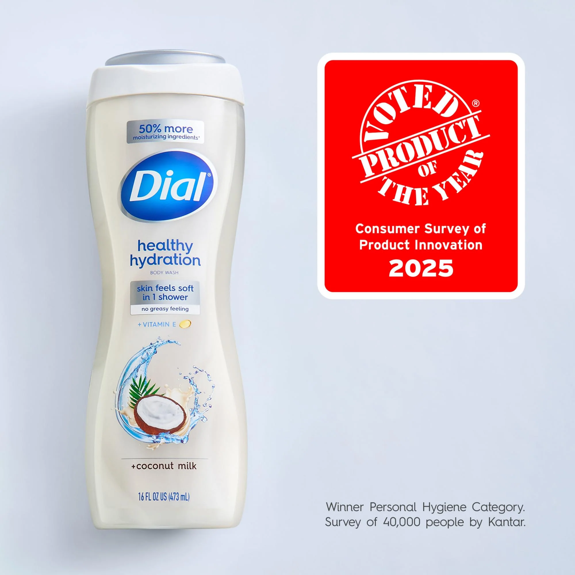 Dial Body Wash, Healthy Hydration, Coconut Milk + Vitamin E, 16 fl oz (Pack of 4), Gentle, Leaves Skin Feeling Soft In 1 Shower, Dermatologist-Tested, No Parabens & Silicones - Image 8
