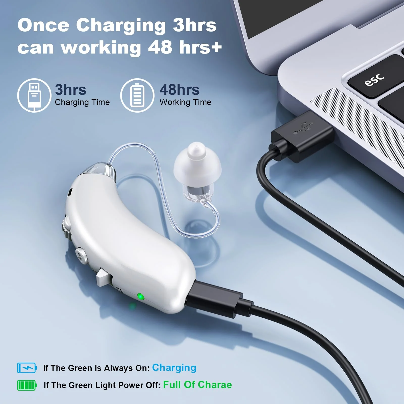 Digital hearing aids for Seniors with noise reduction, rechargeable BTE hearing aid for adults with hearing loss with volume control. - Image 4
