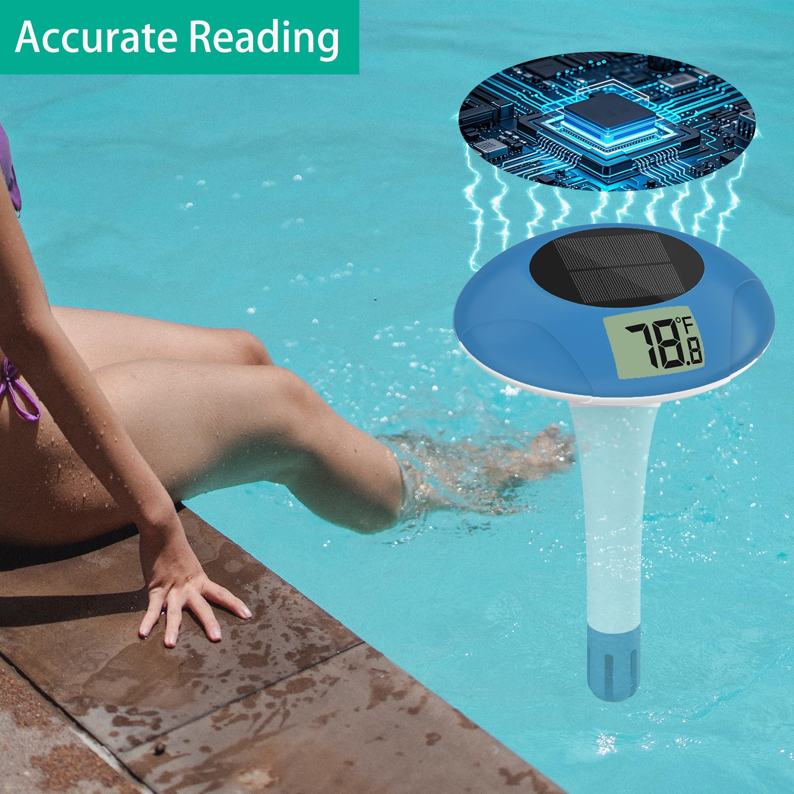 Digital Pool Thermometer Floating Easy Read –Solar Powered Floating Digital Temperature Gauge for Accurate Testing, Big LCD Screen for Easy Reading, °C/°F Display, IPX-8 Waterproof (Navy Blue) - Image 4