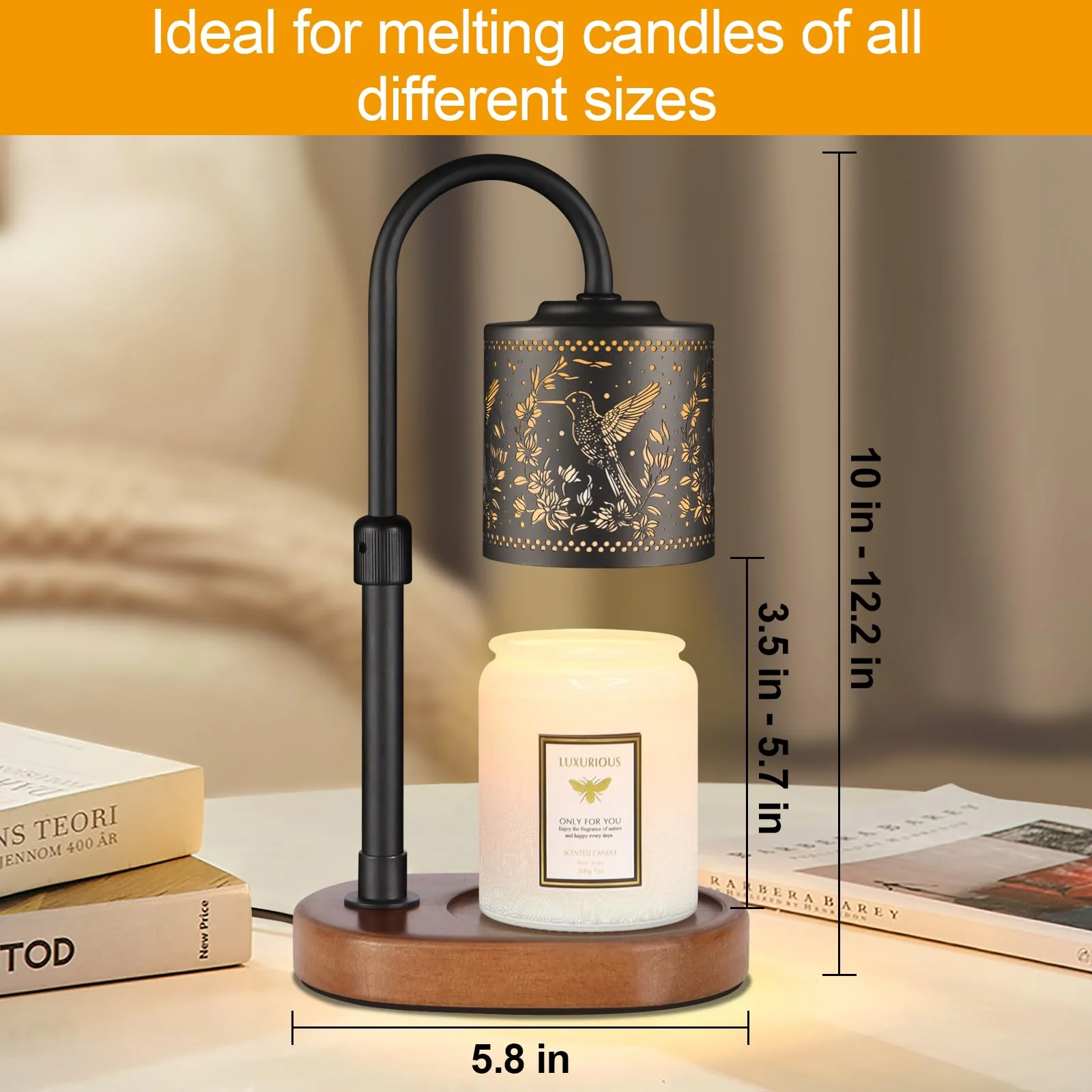Dimmable Candle Warmer Lamp with Timer Adjustable Height for Scented Jar Candles Electric Candle Wax Melt Warmer for Home Decor Christmas Birthday Gifts for Women Mom(Hummingbird) - Image 5