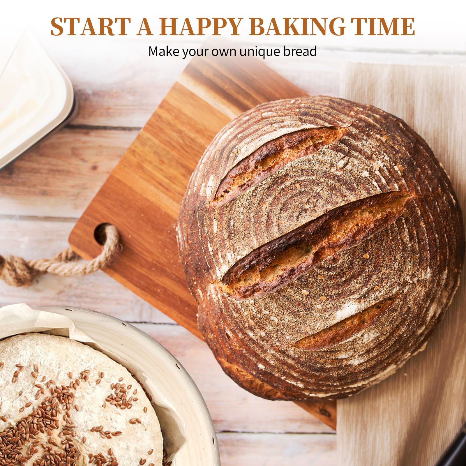 Dimpola Banneton Bread Proofing Basket - 9 inch Banneton Basket Set of 2 Sourdough Proofing Basket Round Proofing Bowls Handmade Rattan Baskets and Liners - Image 2