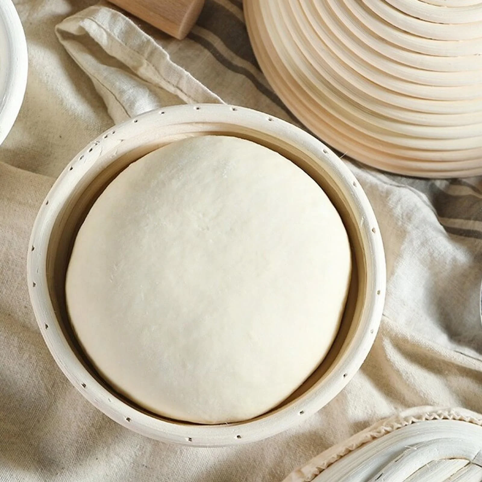 Dimpola Banneton Bread Proofing Basket - 9 inch Banneton Basket Set of 2 Sourdough Proofing Basket Round Proofing Bowls Handmade Rattan Baskets and Liners - Image 3
