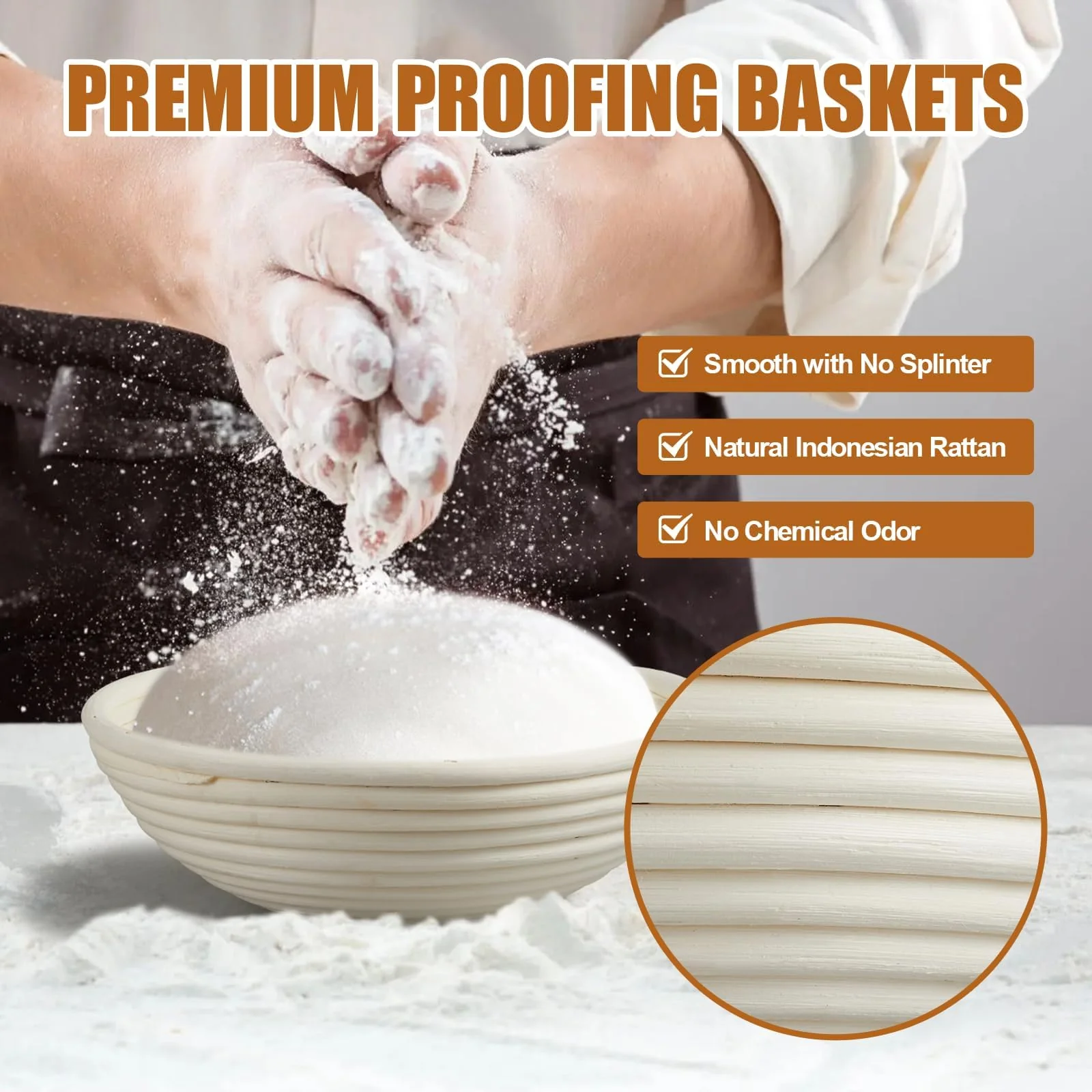 Dimpola Banneton Bread Proofing Basket - 9 inch Banneton Basket Set of 2 Sourdough Proofing Basket Round Proofing Bowls Handmade Rattan Baskets and Liners - Image 7
