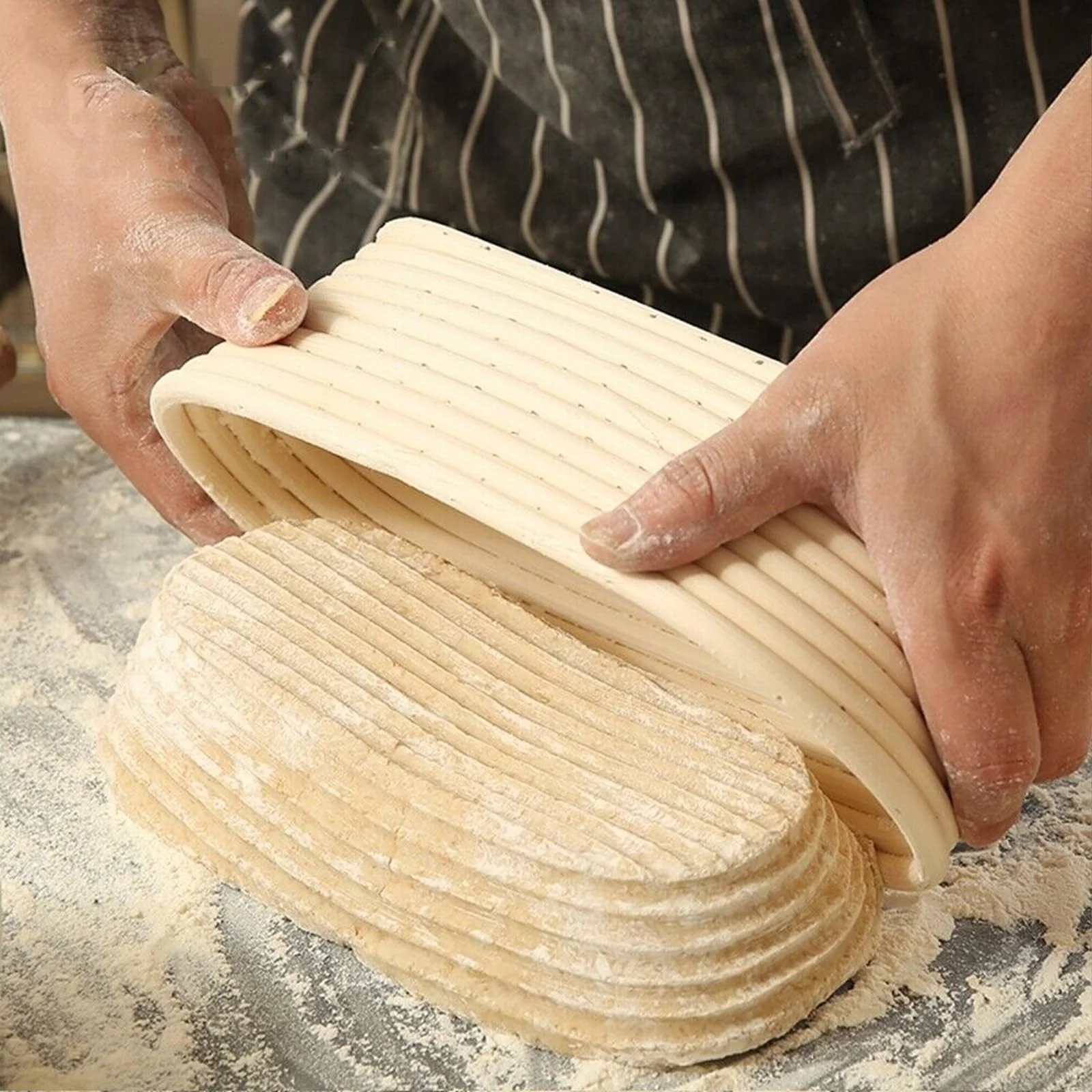 Dimpola Banneton Bread Proofing Basket Banneton Basket Set Sourdough Proofing Basket Round Proofing Bowls Handmade Rattan Baskets and Liners (Oval 10 inch set of 2) - Image 5