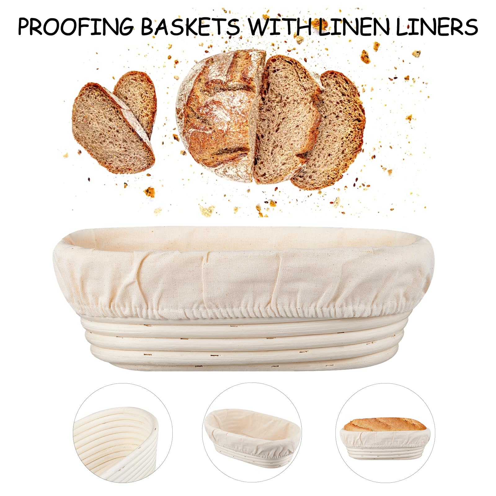 Dimpola Banneton Bread Proofing Basket Banneton Basket Set Sourdough Proofing Basket Round Proofing Bowls Handmade Rattan Baskets and Liners (Oval 10 inch set of 2) - Image 7