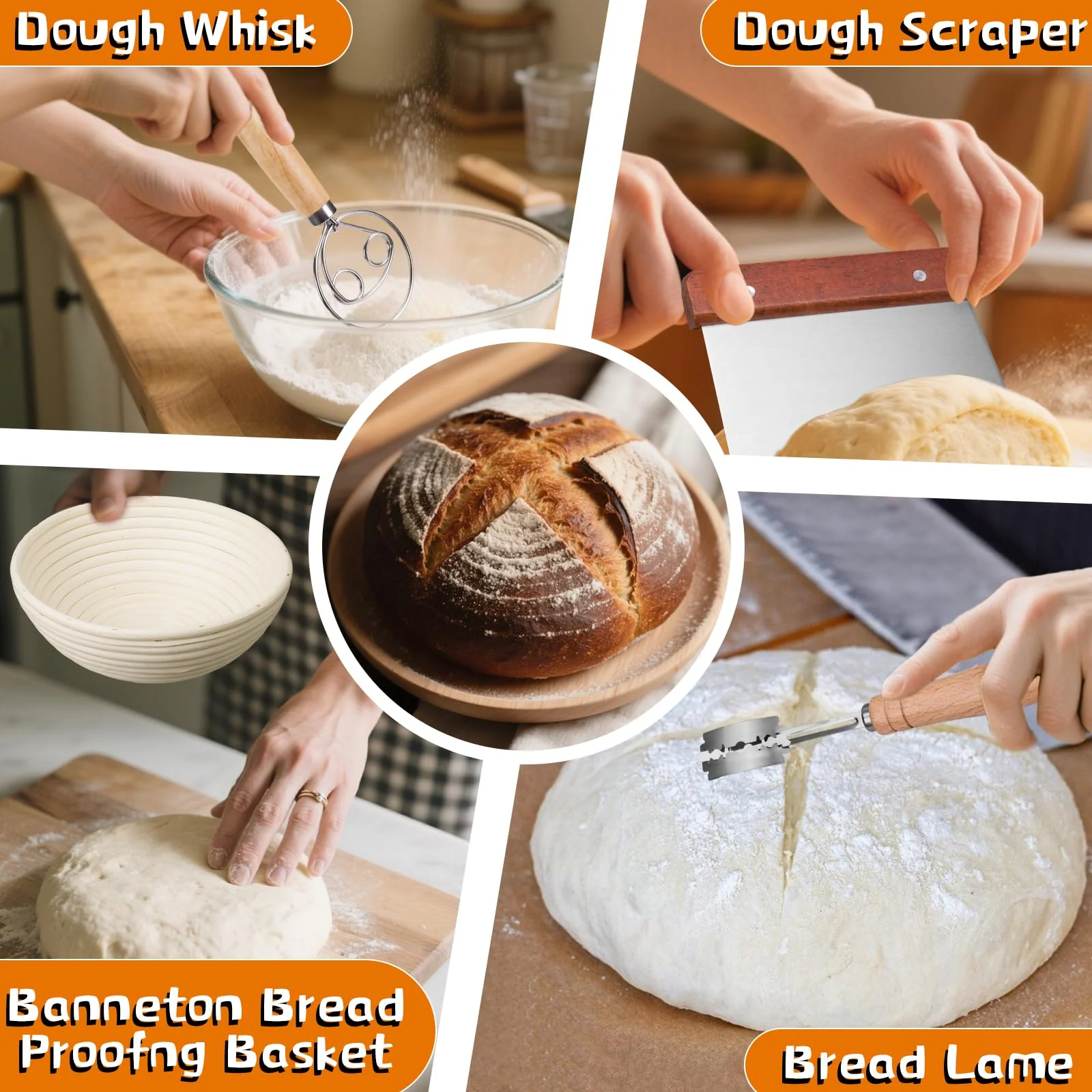 Dimpola Banneton Bread Proofing Basket Banneton Basket Set Sourdough Proofing Basket Round Proofing Bowls Handmade Rattan Baskets and Liners (Oval of 2 Gift Set) - Image 4
