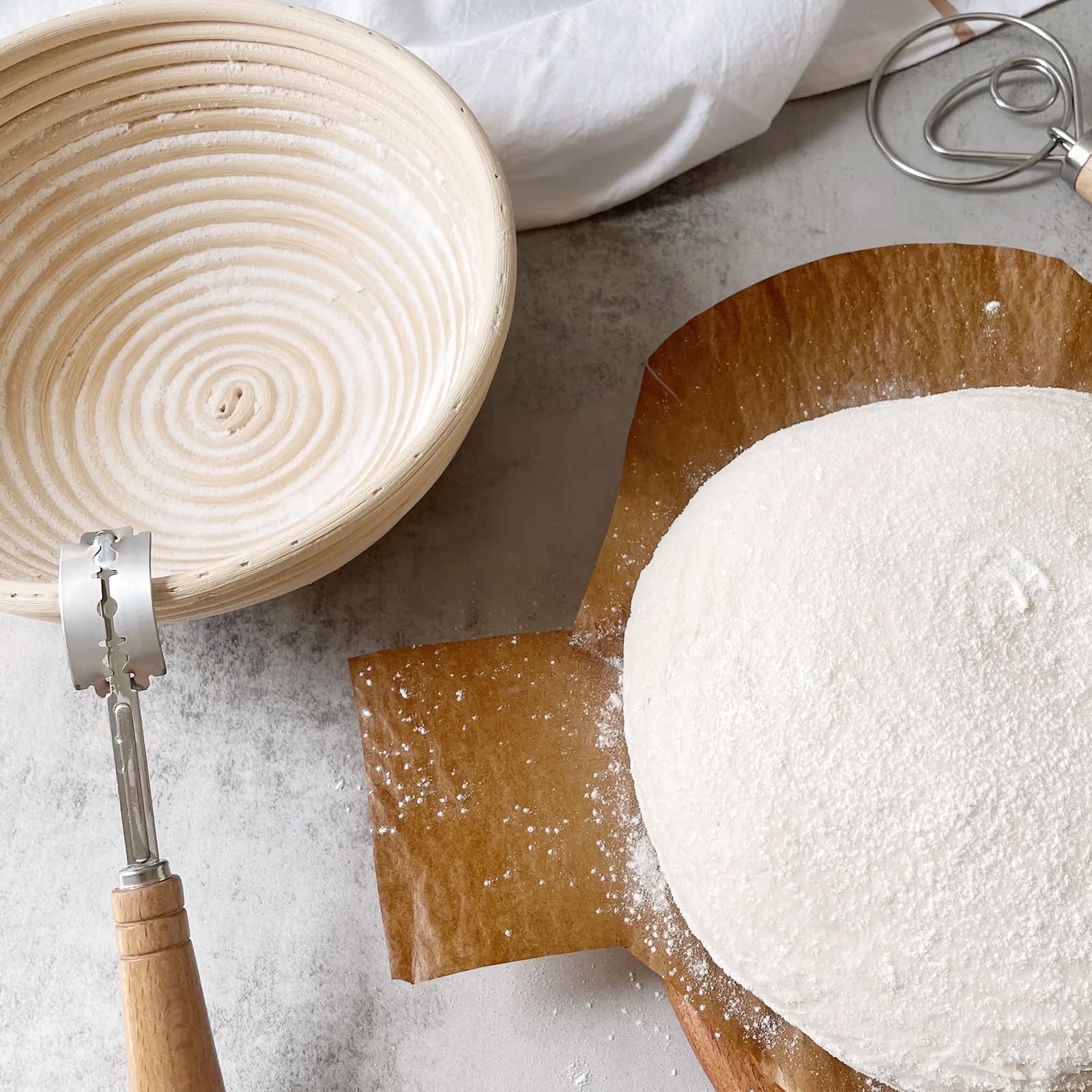 Dimpola Banneton Bread Proofing Basket Banneton Basket Set Sourdough Proofing Basket Round Proofing Bowls Handmade Rattan Baskets and Liners (Oval & Round Baking Set) - Image 2
