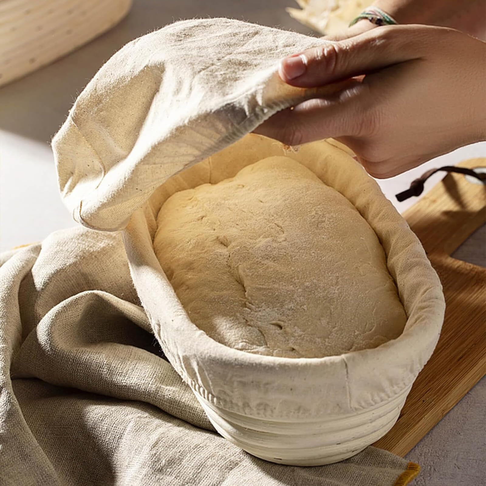 Dimpola Banneton Bread Proofing Basket Banneton Basket Set Sourdough Proofing Basket Round Proofing Bowls Handmade Rattan Baskets and Liners (Oval & Round Baking Set) - Image 5
