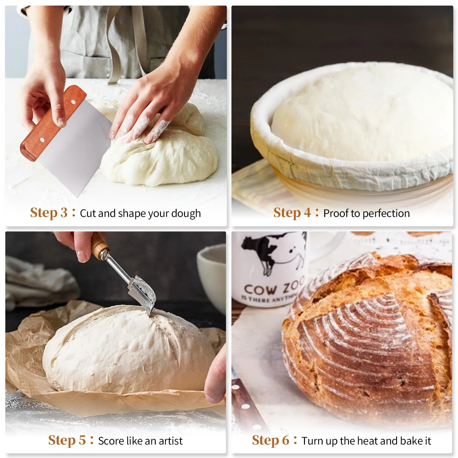 Dimpola Banneton Bread Proofing Basket Banneton Basket Set Sourdough Proofing Basket Round Proofing Bowls Handmade Rattan Baskets and Liners (Round 9 inch Baking Set) - Image 6