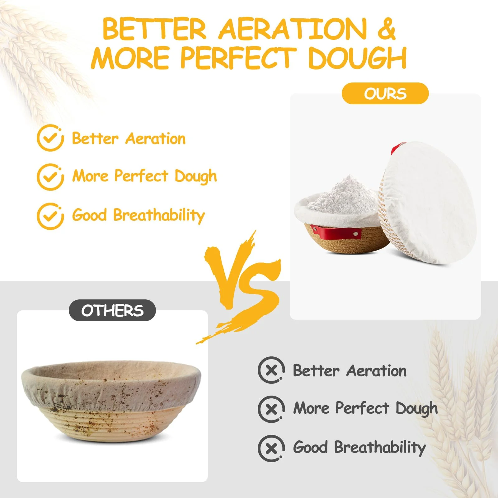 Dimpola Banneton Bread Proofing Basket - Cotton Banneton Basket Set of 2 Sourdough Proofing Basket Round Proofing Bowls Handmade Rattan Baskets and Liners - Image 5