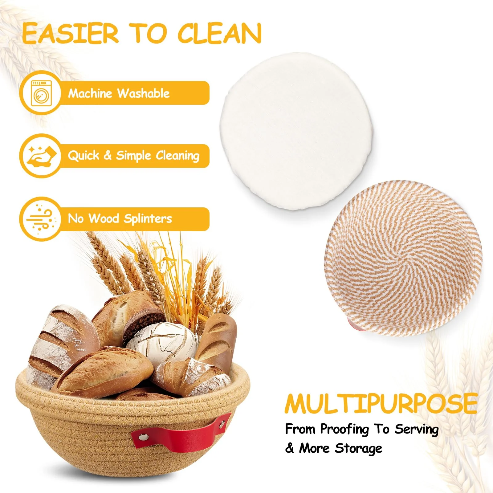 Dimpola Banneton Bread Proofing Basket - Cotton Banneton Basket Set of 2 Sourdough Proofing Basket Round Proofing Bowls Handmade Rattan Baskets and Liners - Image 6