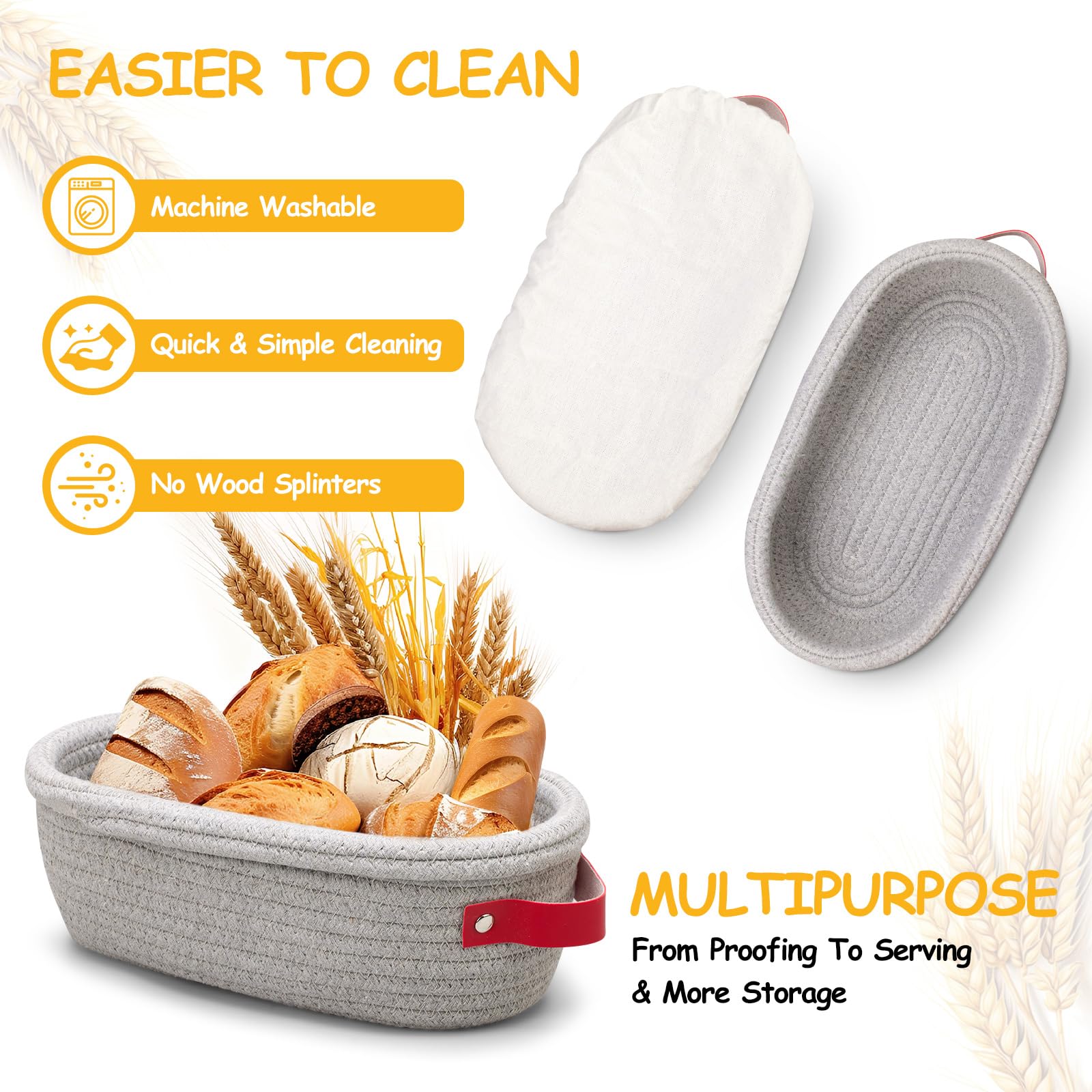 Dimpola Banneton Bread Proofing Basket - Cotton Oval Banneton Basket Set of 2 Sourdough Proofing Baskets Round Proofing Bowls Handmade Rattan Baskets and Liners - Image 6