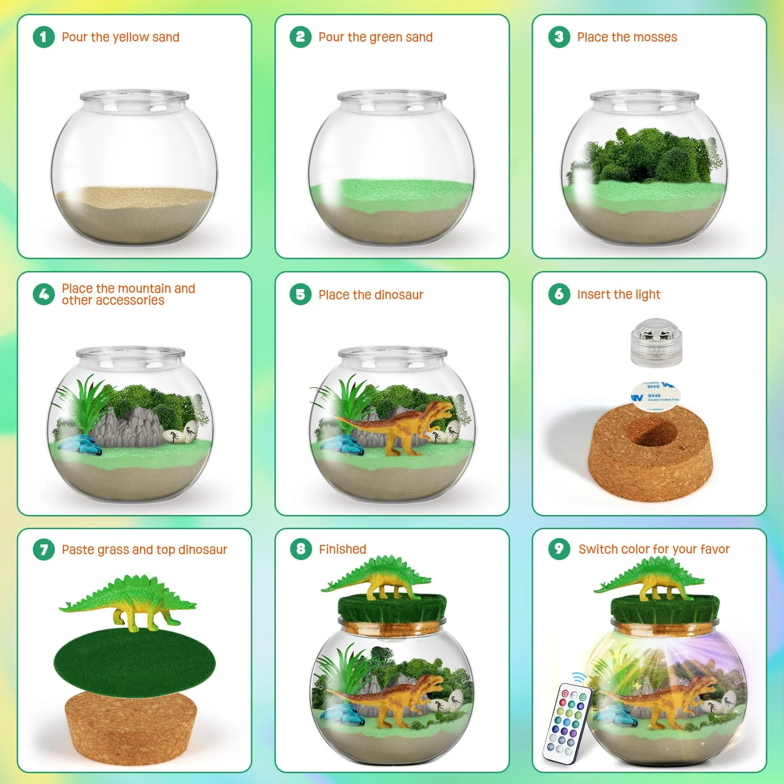 Dinosaur Toys for Kids - Dinosaurs Terrarium Kit for Kids - Birthday Christmas Gifts for Boy Ages 4 5 6 7 8-12 Year Old - DIY Dino Toys for Boys - Arts and Crafts Kit for Kid - Image 2