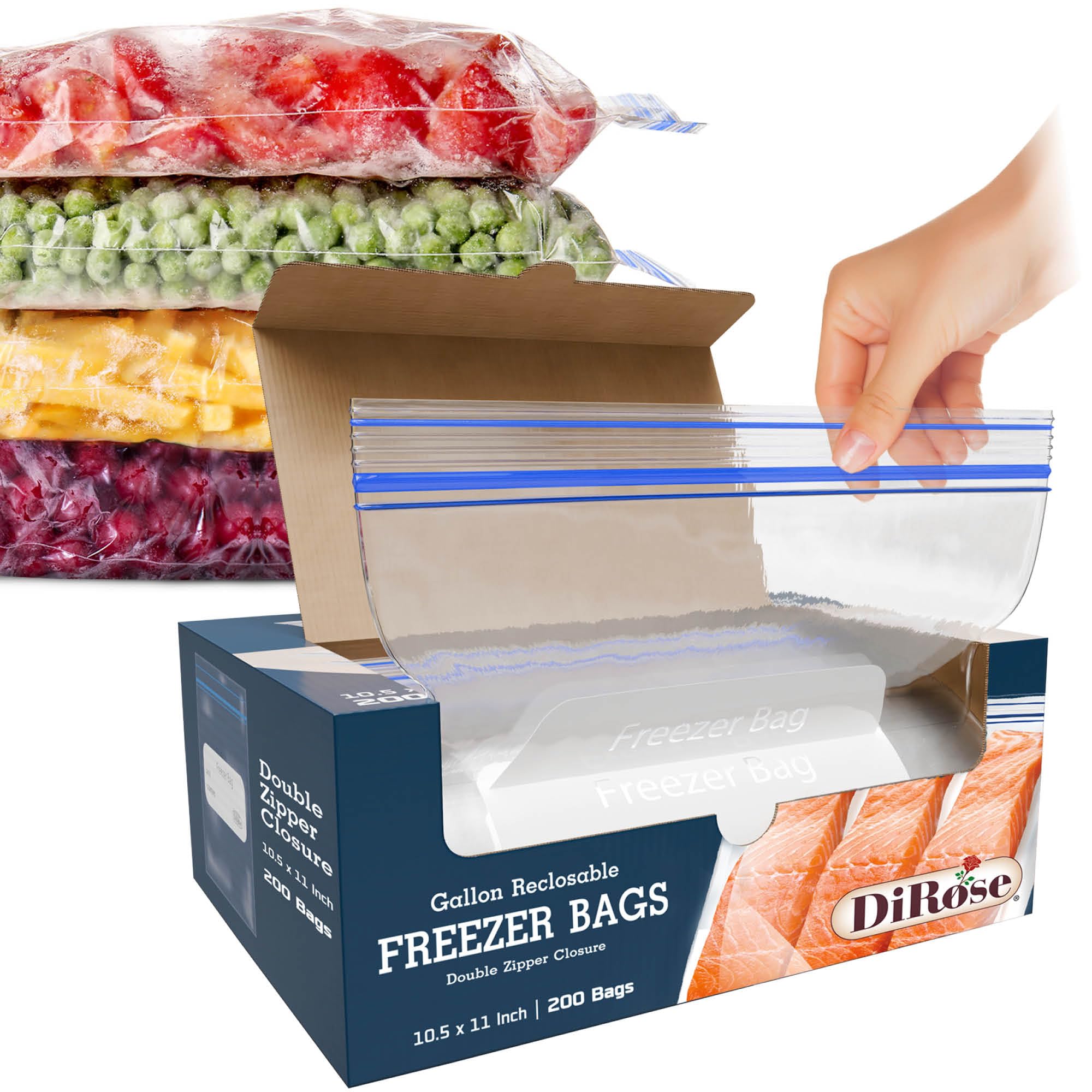 DiRose Reclosable Freezer Bags - 1 Gallon Size (200 Pack) | Double Zipper, Airtight Seal, BPA-Free, Premium Thick Heavy-Duty Bags for Safe and Secure Food Storage - Image 2