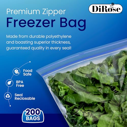 DiRose Reclosable Freezer Bags - 1 Gallon Size (200 Pack) | Double Zipper, Airtight Seal, BPA-Free, Premium Thick Heavy-Duty Bags for Safe and Secure Food Storage - Image 4