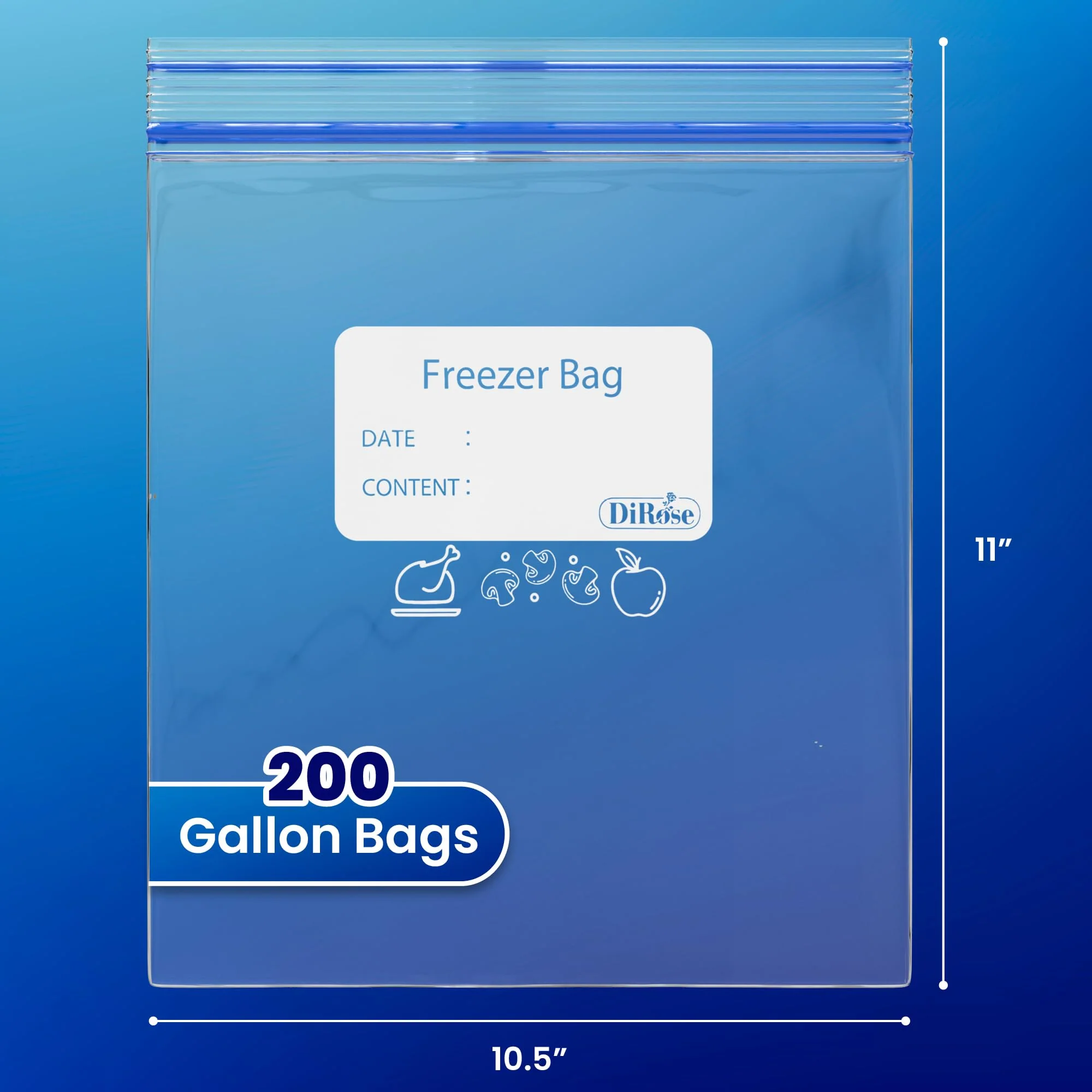 DiRose Reclosable Freezer Bags - 1 Gallon Size (200 Pack) | Double Zipper, Airtight Seal, BPA-Free, Premium Thick Heavy-Duty Bags for Safe and Secure Food Storage - Image 7