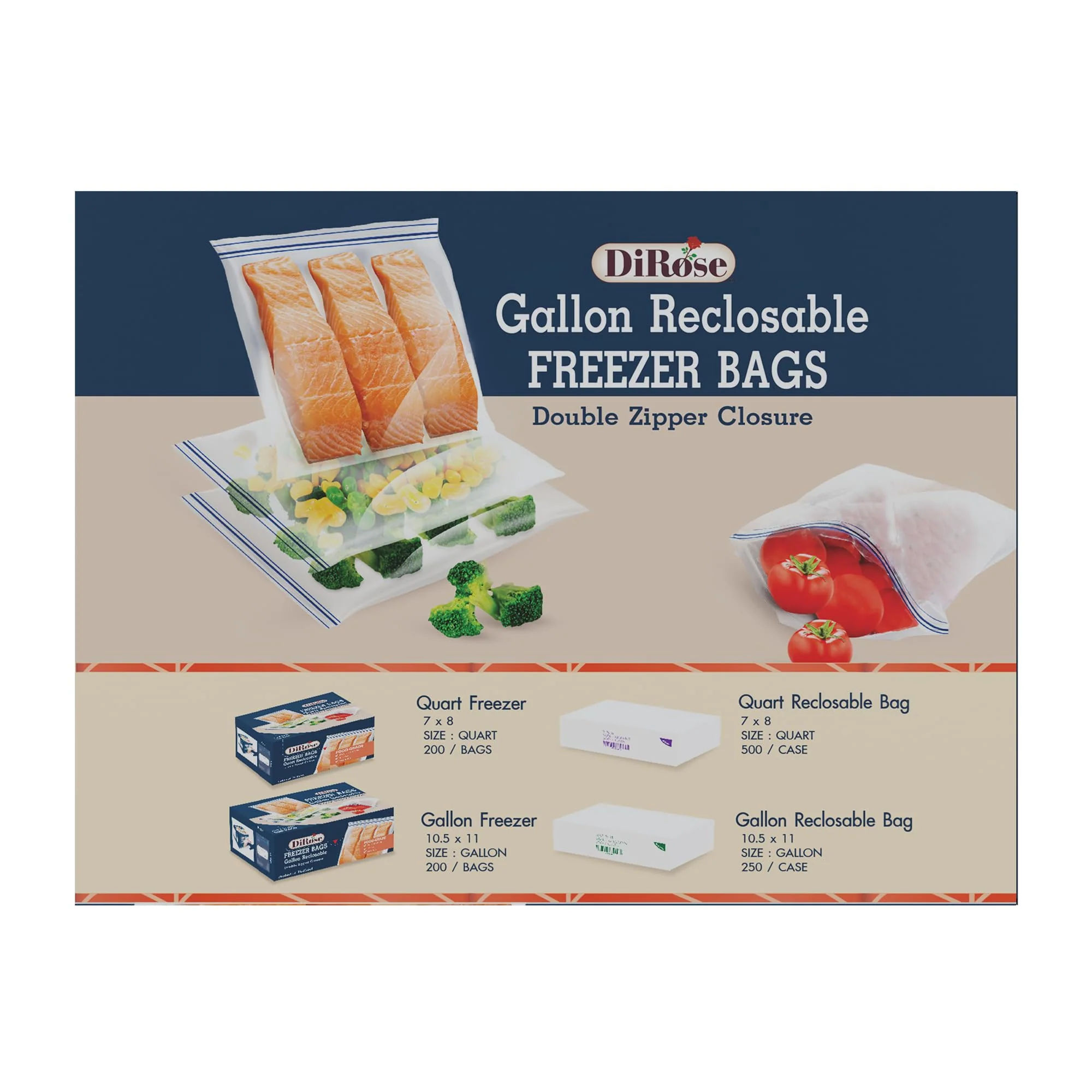 DiRose Reclosable Freezer Bags - 1 Gallon Size (200 Pack) | Double Zipper, Airtight Seal, BPA-Free, Premium Thick Heavy-Duty Bags for Safe and Secure Food Storage - Image 8