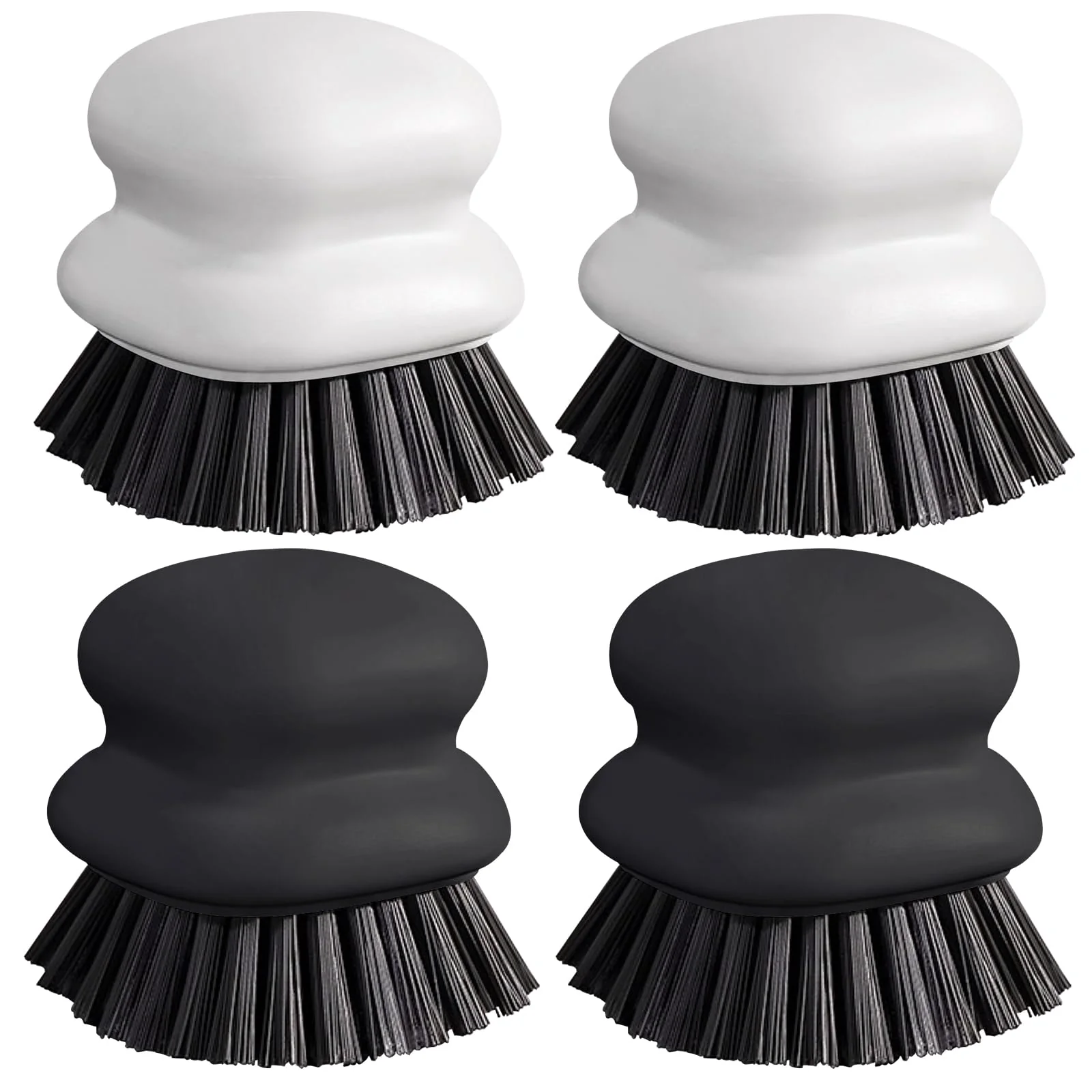 Dish Brush with Handle, Kitchen Scrub Brushes for Cleaning, Dish Scrubber with Nylon bristles for Sink, Pots, Pans(2Pack Black +2Pack White)