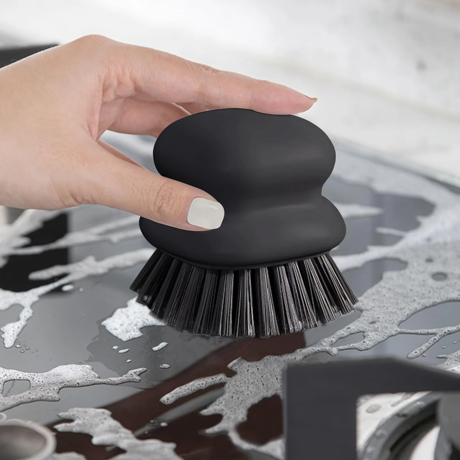 Dish Brush with Handle, Kitchen Scrub Brushes for Cleaning, Dish Scrubber with Nylon bristles for Sink, Pots, Pans(2Pack Black +2Pack White) - Image 6