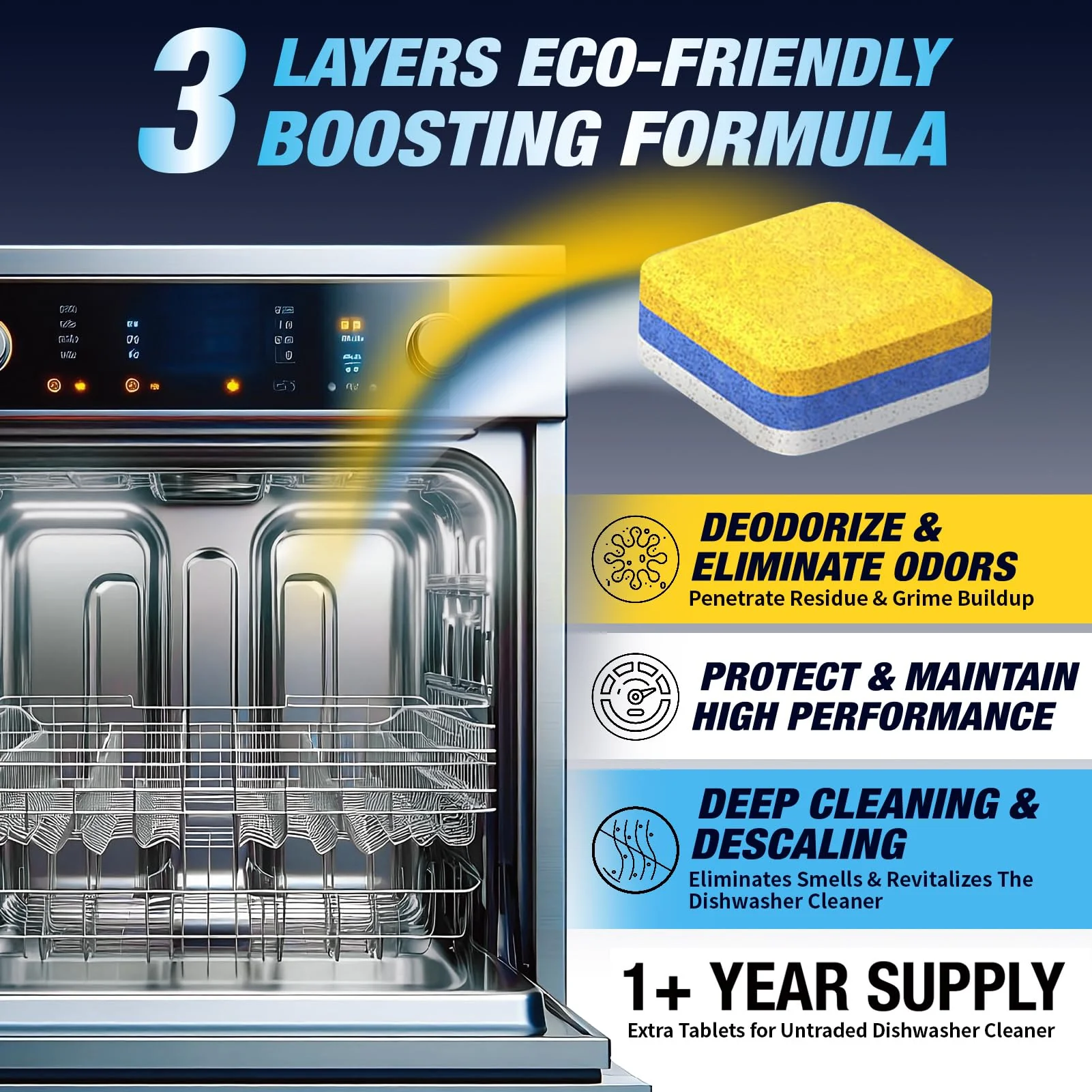 Dishwasher Cleaner Deodorizer Descaler Tablets - 28 Tabs - 1 Plus Year Supply - Extra Scented Deep Cleaning Sanitizer Pods - Remove Hard Water - Contain Citric Acid Heavy Duty Septic Safe - Lemon - Image 6