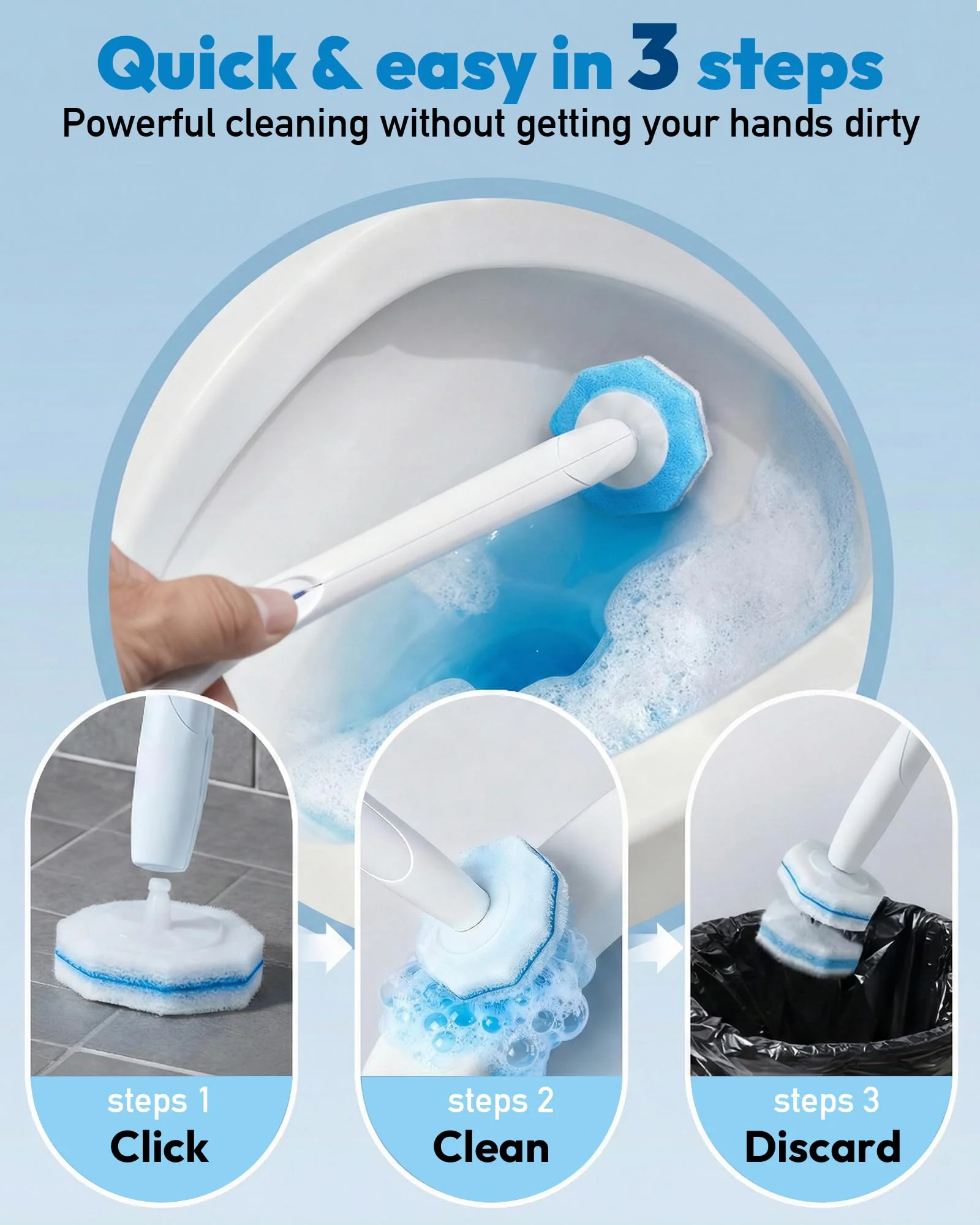 Disposable Toilet Wand Refill Compatible with Clorox Toilet Brush, 50 Count Disposable Heads for Deep Cleaning - Image 3