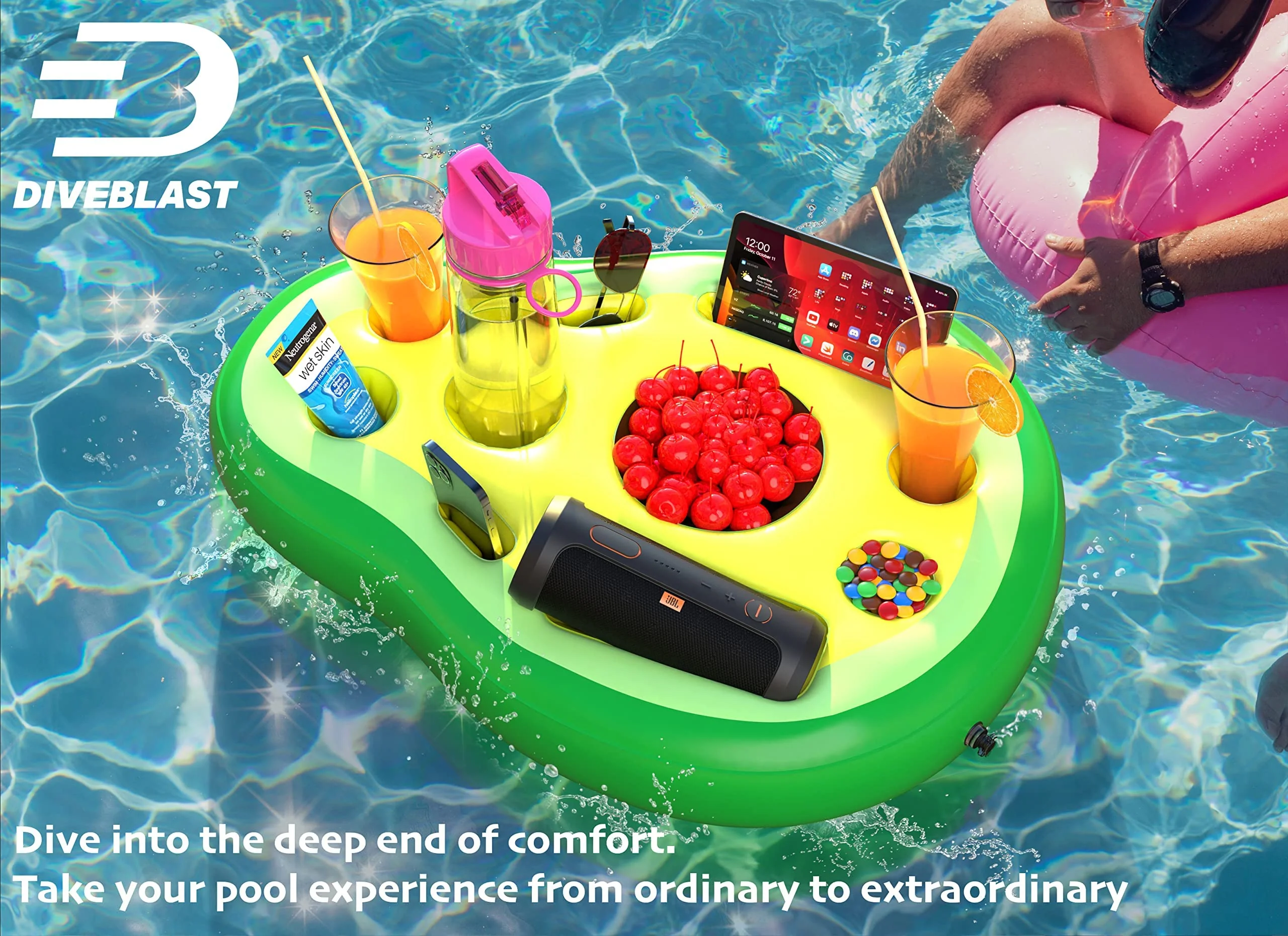 DIVEBLAST: Avocado Floating Drink Holder for Pool, Hot Tub Accessories Fun - Holds Up to 50 LBS - Fun Swimming Pool Accessories for Dad, Cool and Unique Drink Floaties - Image 2