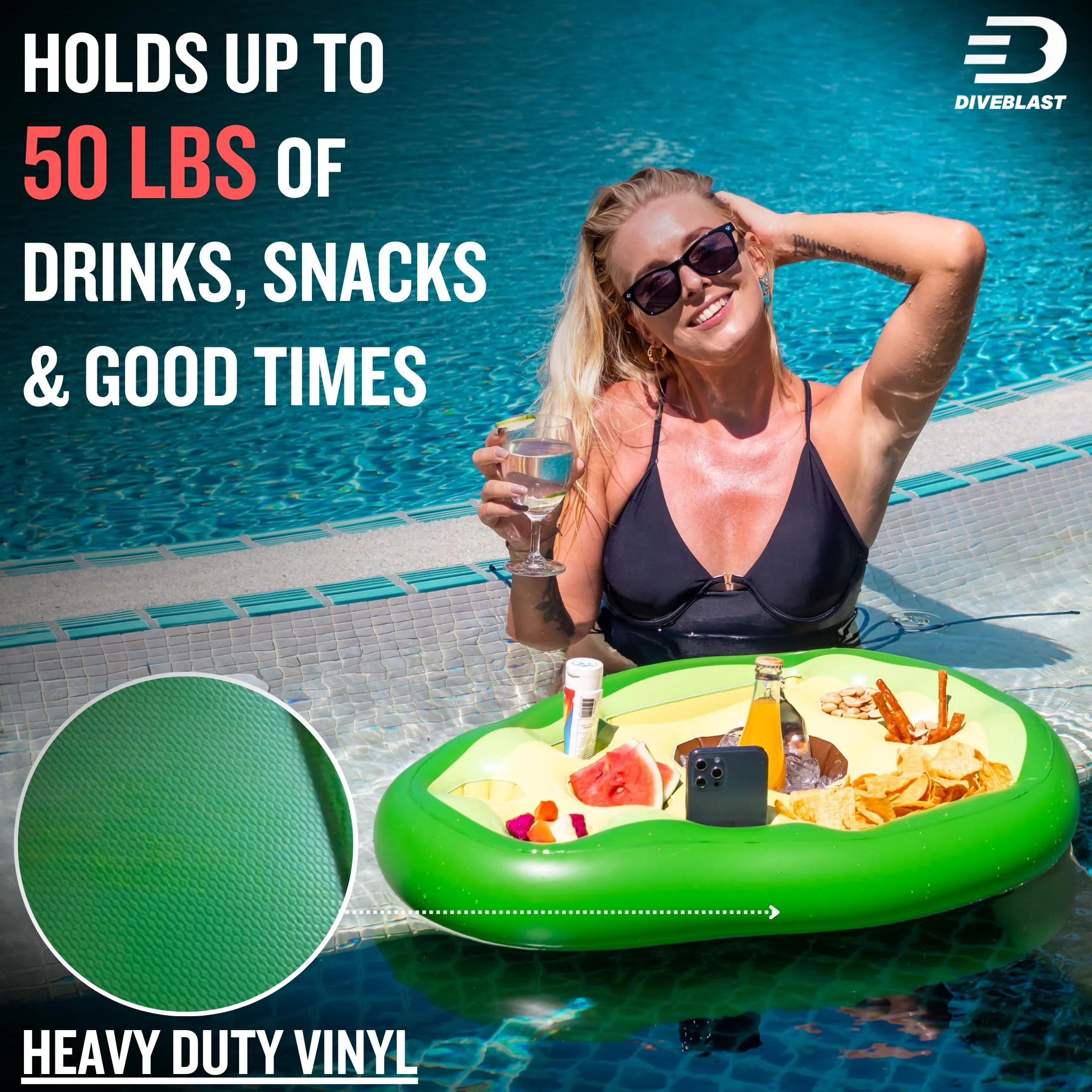 DIVEBLAST: Avocado Floating Drink Holder for Pool, Hot Tub Accessories Fun - Holds Up to 50 LBS - Fun Swimming Pool Accessories for Dad, Cool and Unique Drink Floaties - Image 7