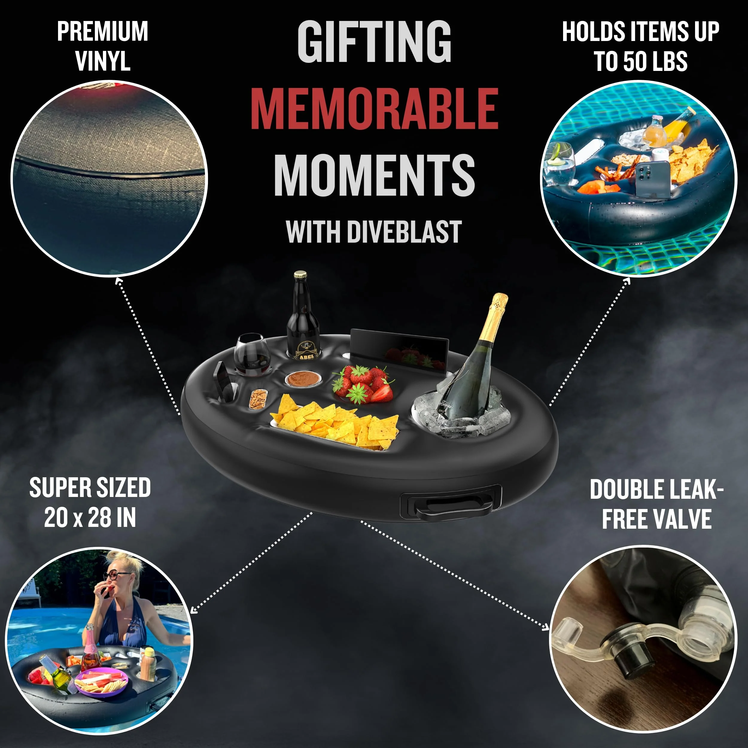 DIVEBLAST: Premium Floating Drink Holder for Pool, Hot Tub Accessories for Adults - Holds Up to 50 LBS - Fun Swimming Pool Accessories for Adults, Cool and Unique Drink Floaties - Image 2