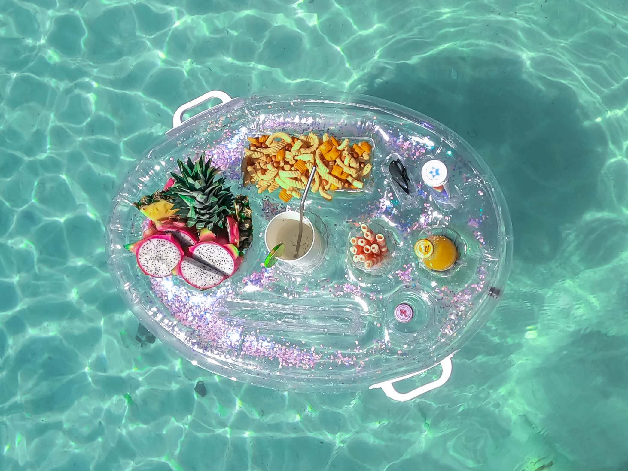 DIVEBLAST: Transparent Floating Drink Holder for Pool, Hot Tub Accessories for Adults - Holds Up to 50 LBS - Glitter Fun Swimming Pool Accessories for Adults, Cool and Unique Drink Floaties - Image 2