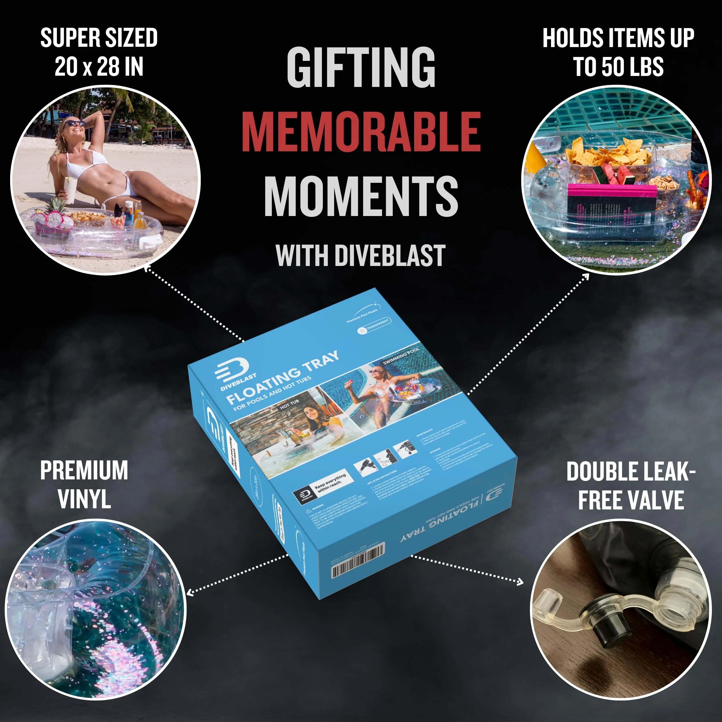 DIVEBLAST: Transparent Floating Drink Holder for Pool, Hot Tub Accessories for Adults - Holds Up to 50 LBS - Glitter Fun Swimming Pool Accessories for Adults, Cool and Unique Drink Floaties - Image 4