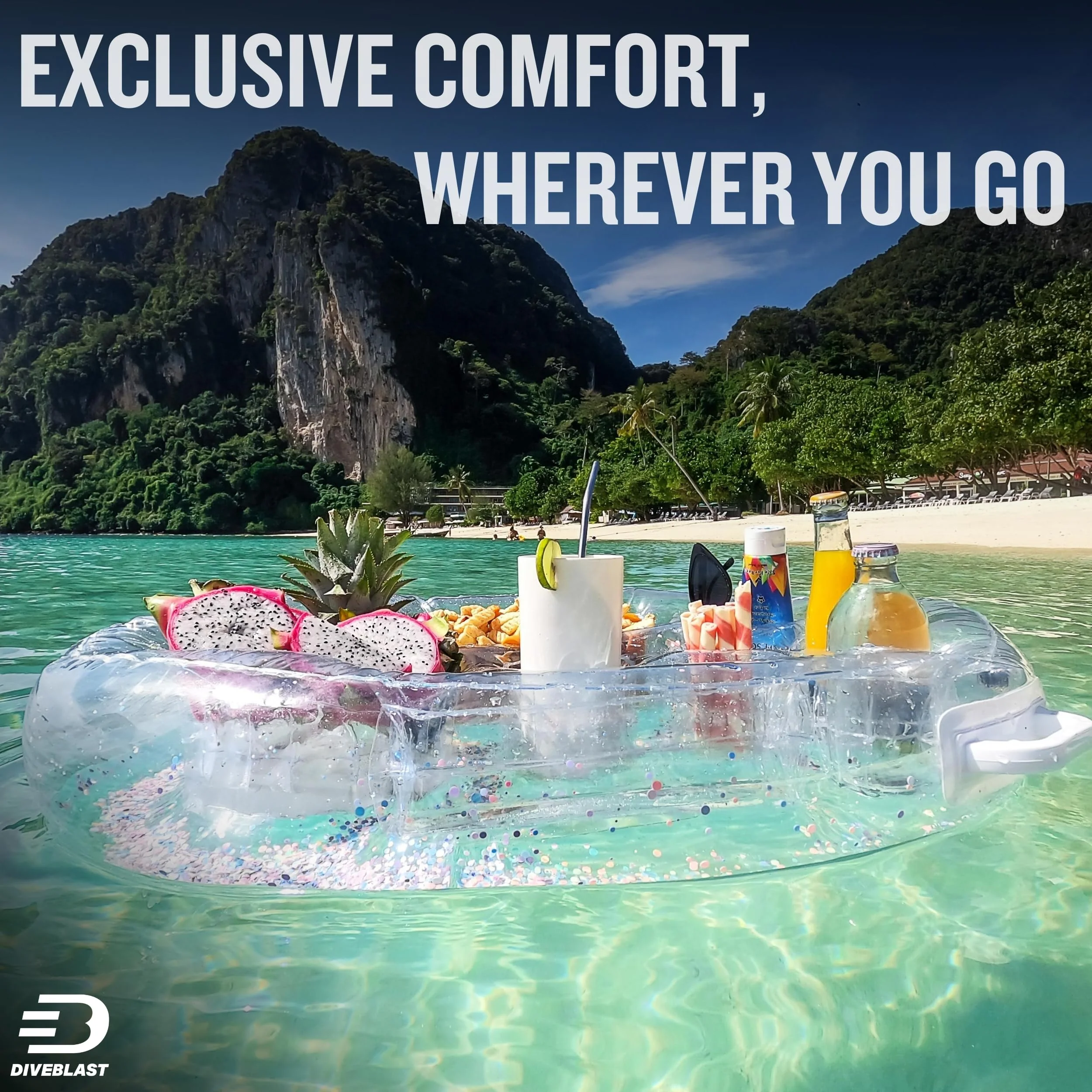 DIVEBLAST: Transparent Floating Drink Holder for Pool, Hot Tub Accessories for Adults - Holds Up to 50 LBS - Glitter Fun Swimming Pool Accessories for Adults, Cool and Unique Drink Floaties - Image 5