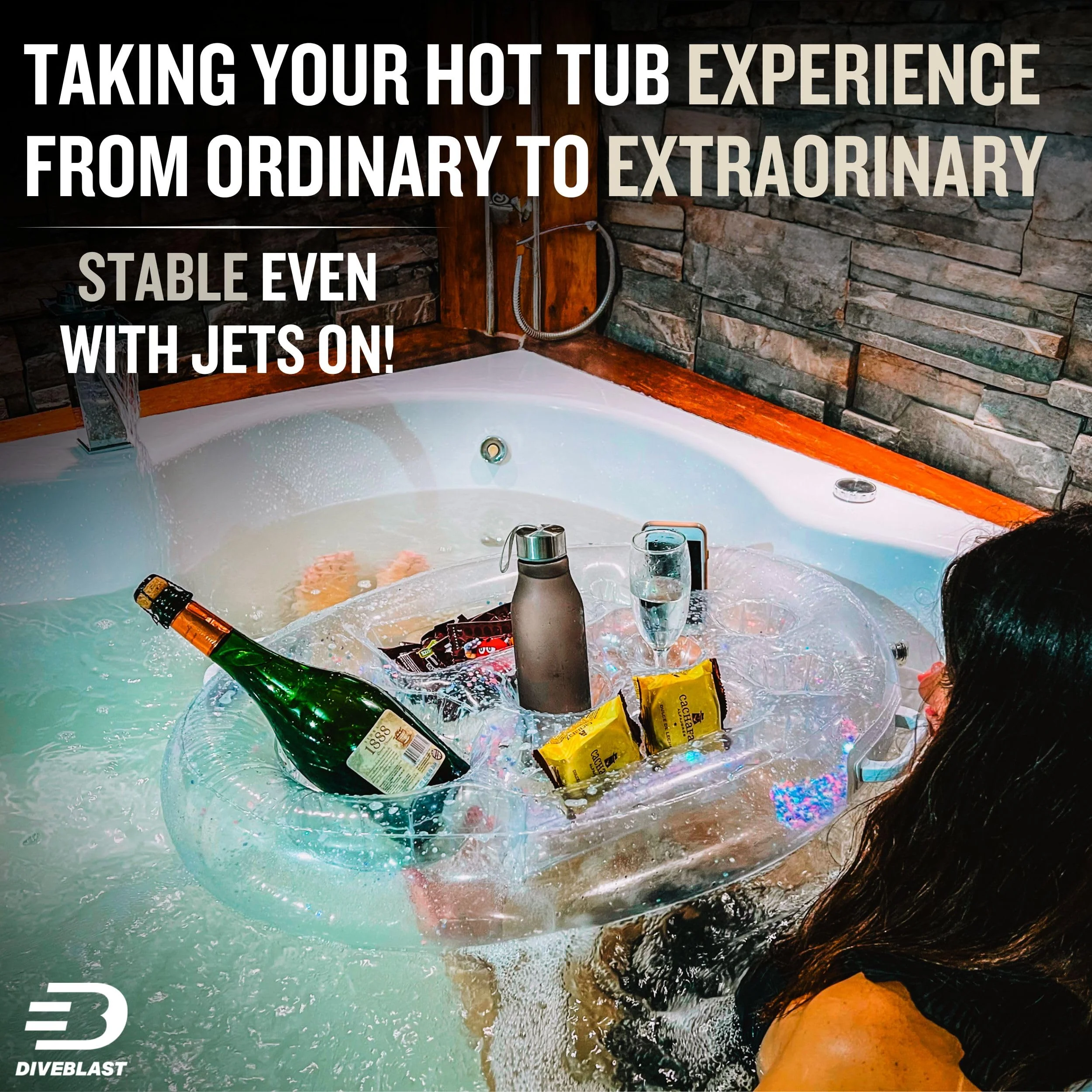 DIVEBLAST: Transparent Floating Drink Holder for Pool, Hot Tub Accessories for Adults - Holds Up to 50 LBS - Glitter Fun Swimming Pool Accessories for Adults, Cool and Unique Drink Floaties - Image 6