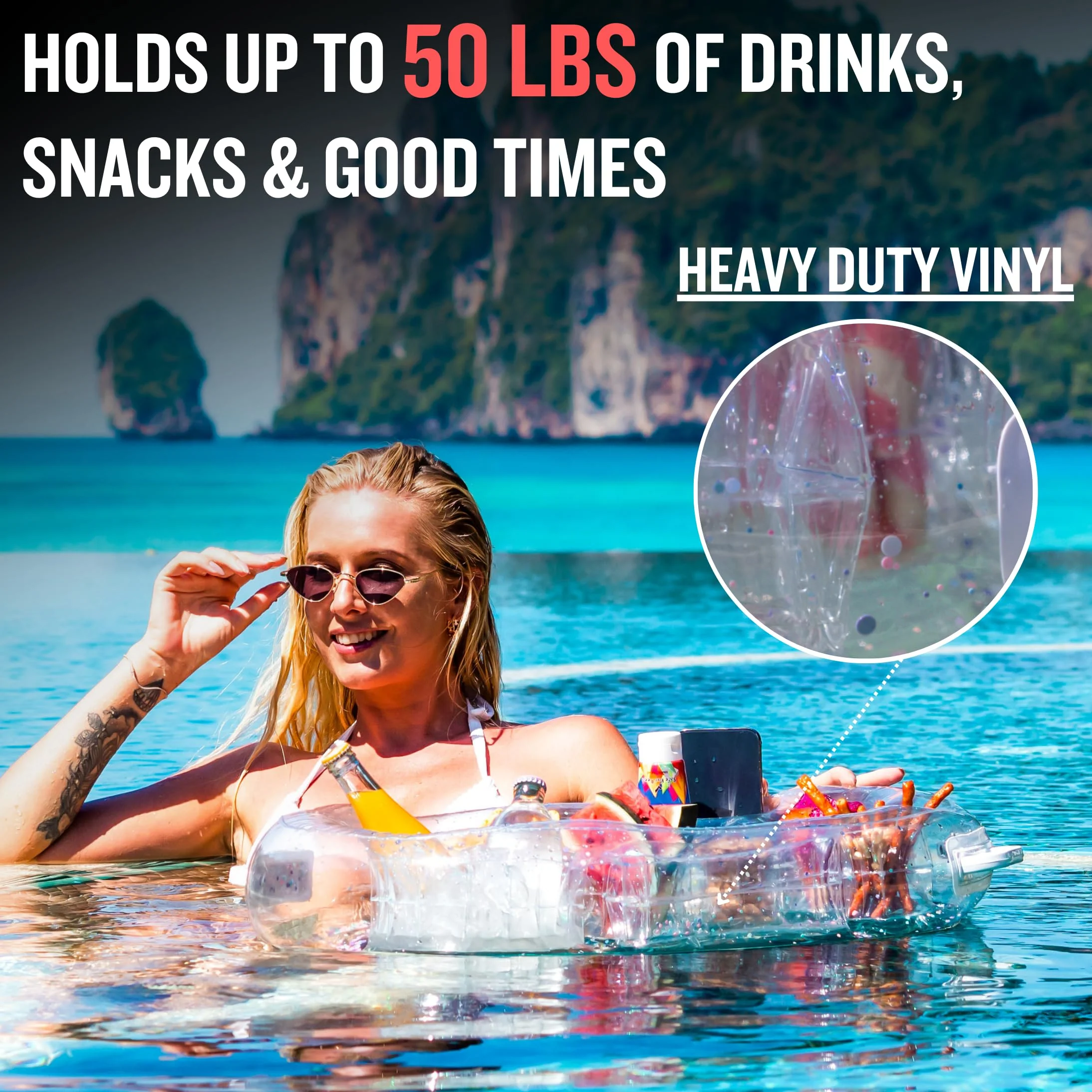 DIVEBLAST: Transparent Floating Drink Holder for Pool, Hot Tub Accessories for Adults - Holds Up to 50 LBS - Glitter Fun Swimming Pool Accessories for Adults, Cool and Unique Drink Floaties - Image 8