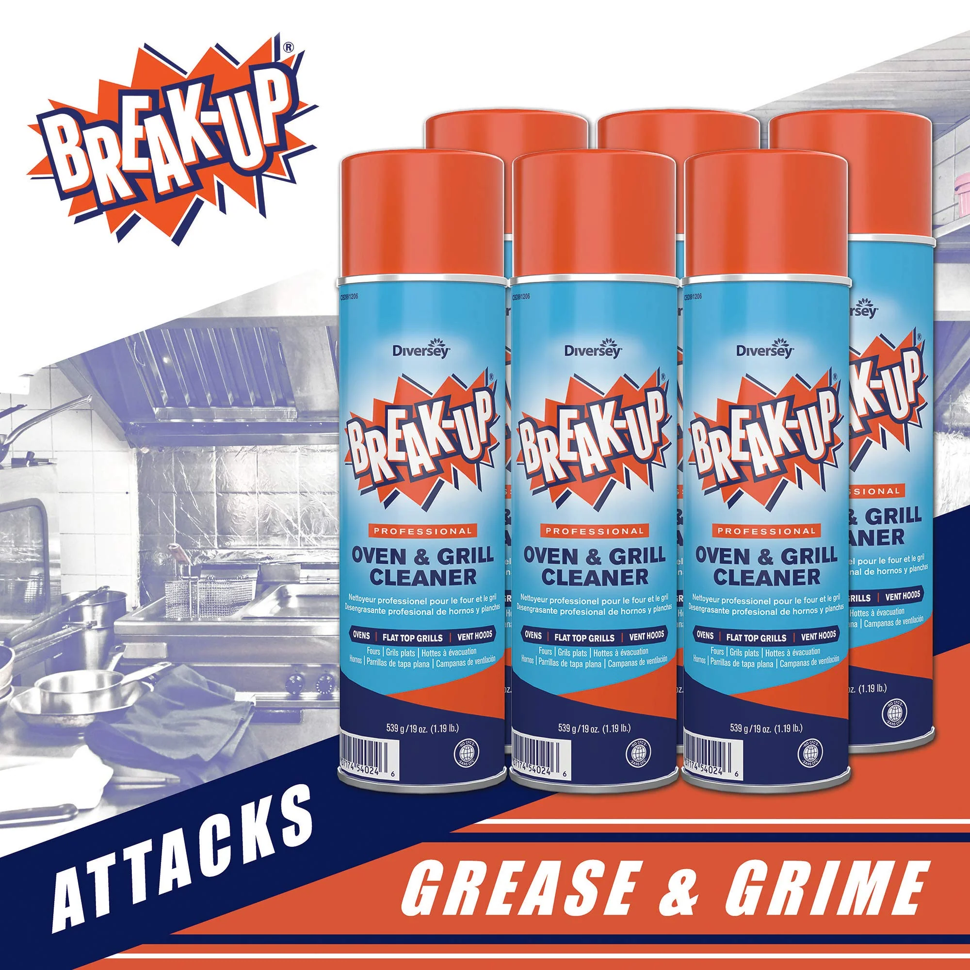 Diversey CBD991206 Break Up Professional Oven & Grill Cleaner, Heavy Duty Spray Removes Baked on Grease, Aerosol, 19-Ounce (Pack of 6) - Image 7