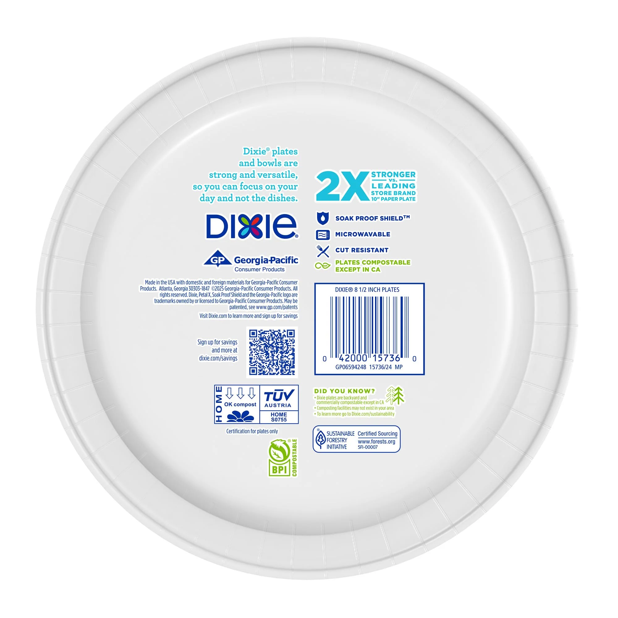 Dixie Medium Paper Plates, 8.5 Inch, 90 Count, 2X Stronger*, Microwave-Safe, Soak-Proof, Cut Resistant, Disposable Plates For Everyday Breakfast, Lunch, & Dinner Meals - Image 8