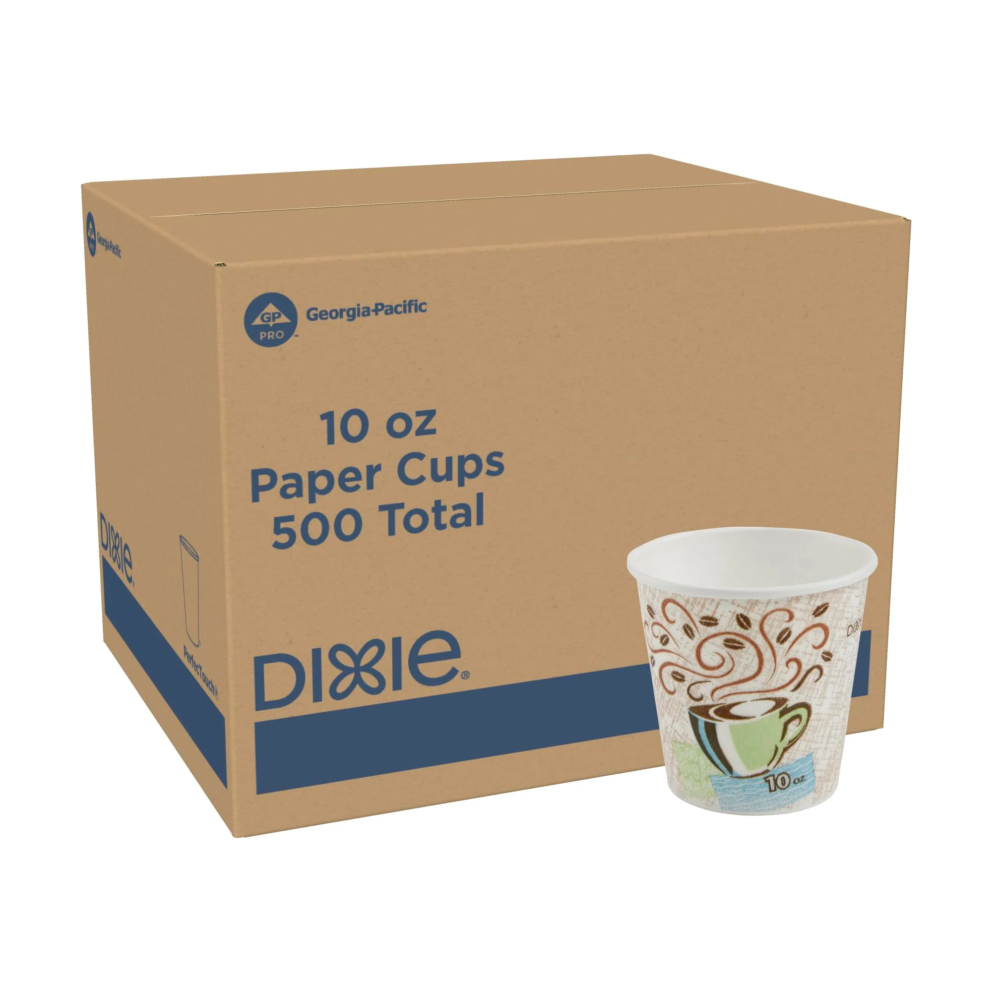 Dixie PerfecTouch 10 oz Paper Coffee Cups by GP PRO, Coffee Haze Design, 500 Count (25 Disposable Cups Sleeve, 20 Sleeves Case), 5310DX