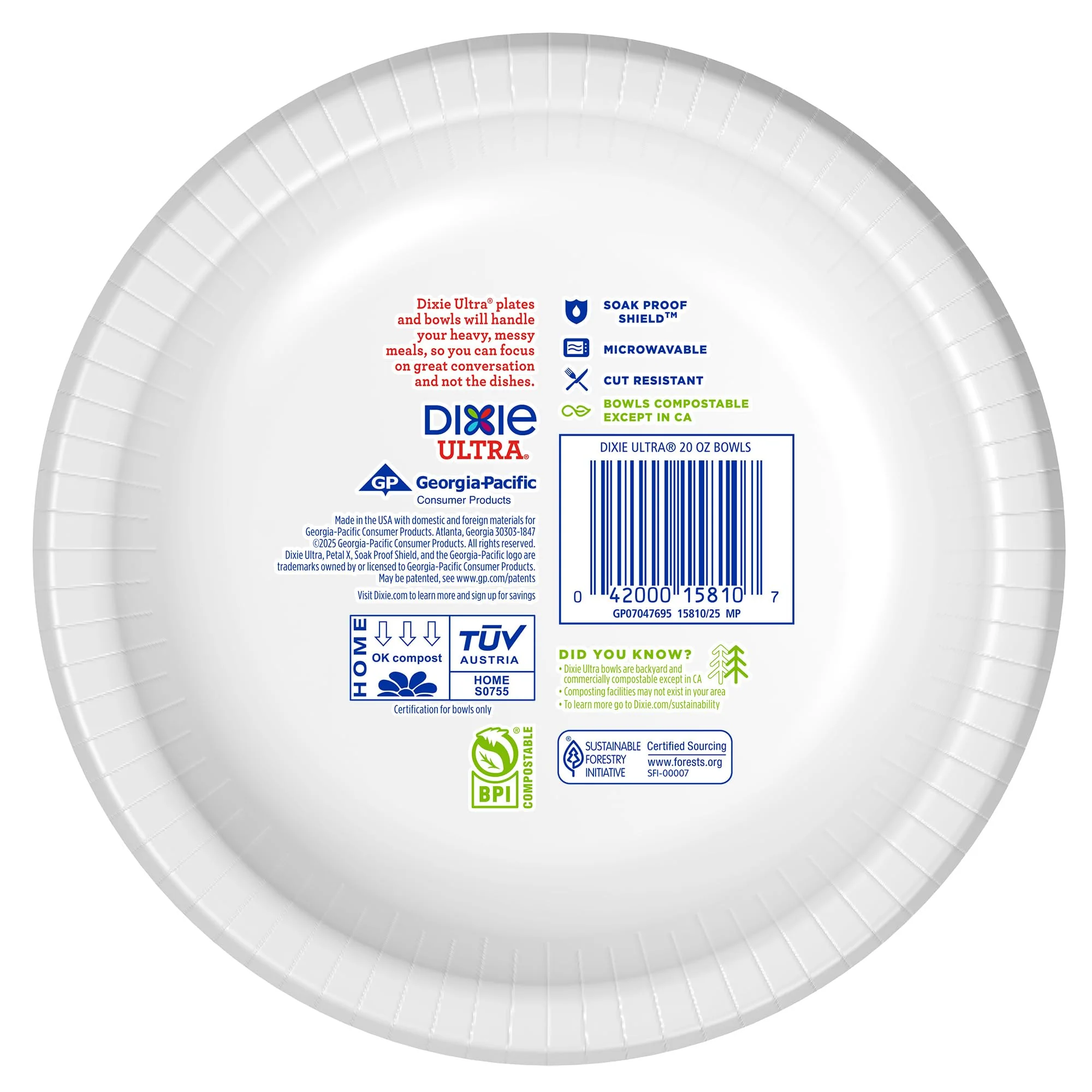 Dixie Ultra, Large Paper Bowls, 20 Oz, 56 Count, Microwave Safe, Compostable, Disposable Bowls Great For Breakfast, Lunch, And Dinner Meals - Image 6
