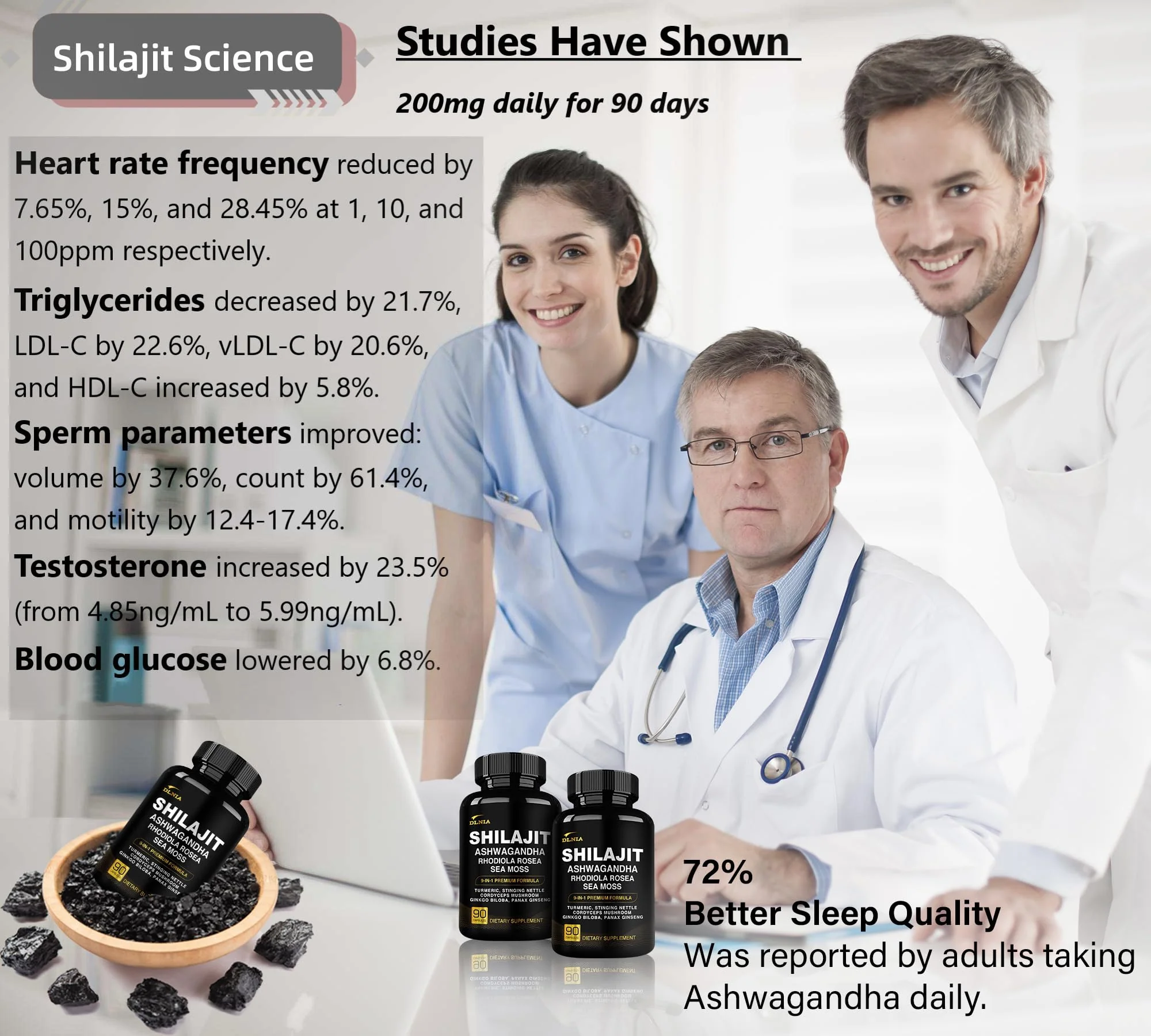 DLNIA Shilajit 9-in-1 Capsules – Organic Himalayan Complex with Ashwagandha, Sea Moss, Turmeric & More – Vegan, Lab-Tested, Immune & Energy Support for Men & Women – 90 Capsules - Image 2