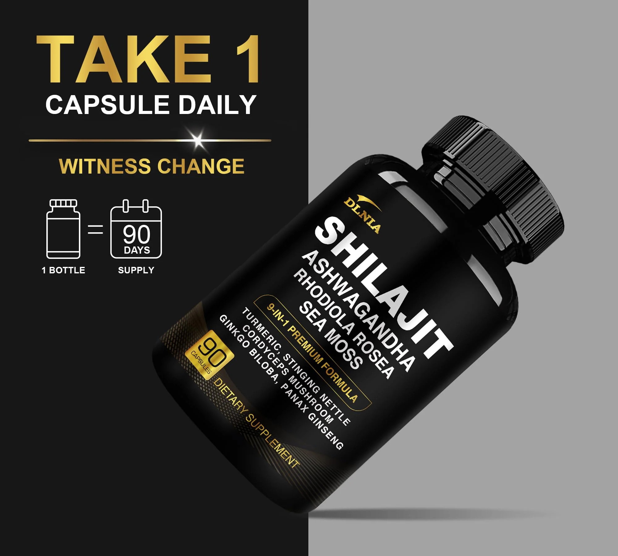 DLNIA Shilajit 9-in-1 Capsules – Organic Himalayan Complex with Ashwagandha, Sea Moss, Turmeric & More – Vegan, Lab-Tested, Immune & Energy Support for Men & Women – 90 Capsules - Image 5