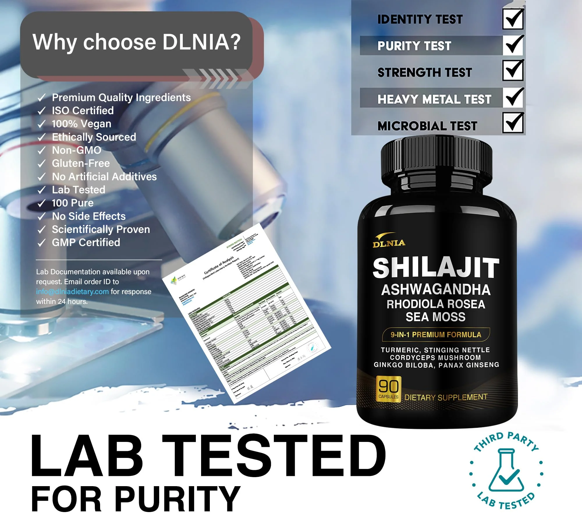 DLNIA Shilajit 9-in-1 Capsules – Organic Himalayan Complex with Ashwagandha, Sea Moss, Turmeric & More – Vegan, Lab-Tested, Immune & Energy Support for Men & Women – 90 Capsules - Image 7
