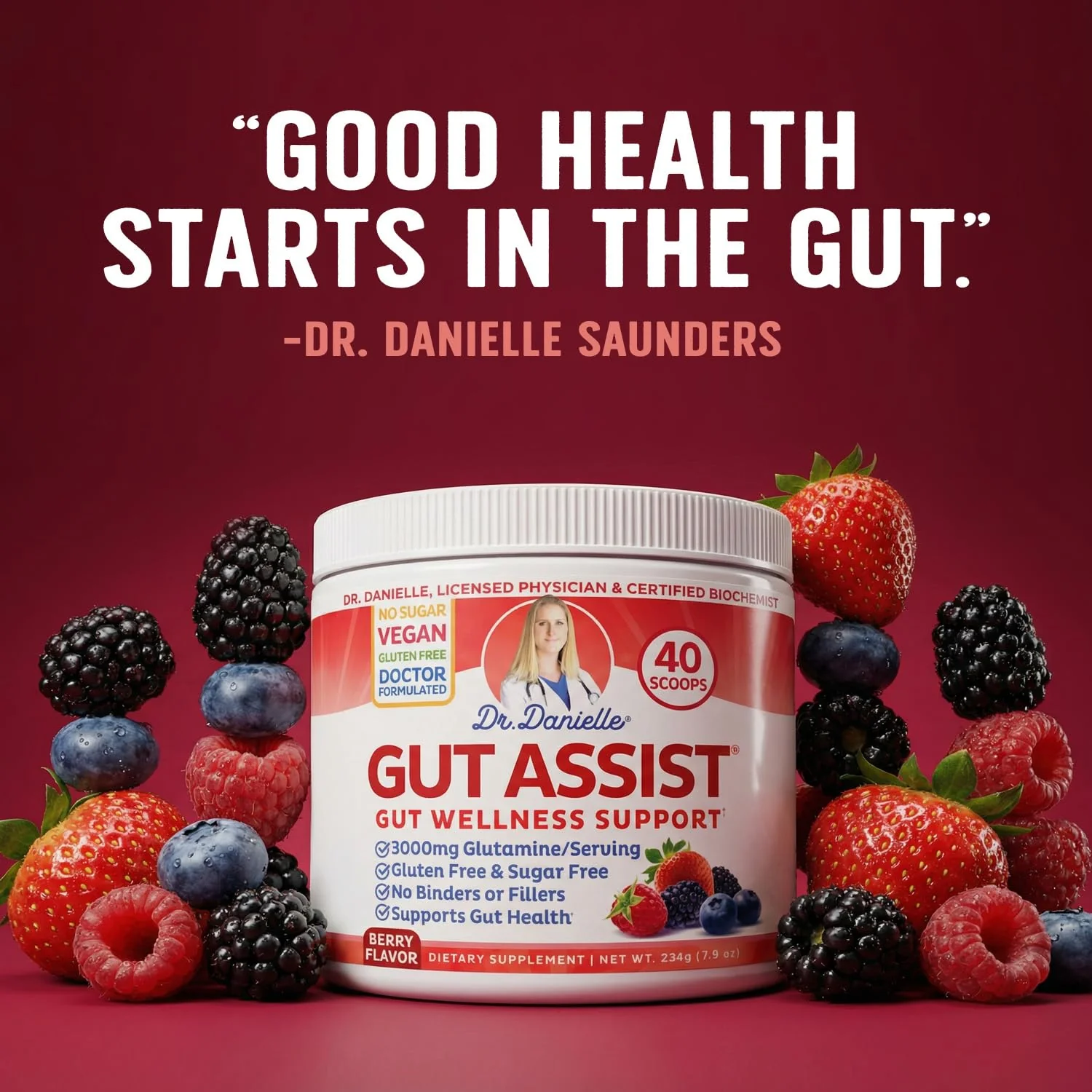 Doctor Danielle Leaky Gut Support Powder | L-Glutamine Gut Lining Formula | Gut Assist by Dr. Danielles, Berry - Image 4