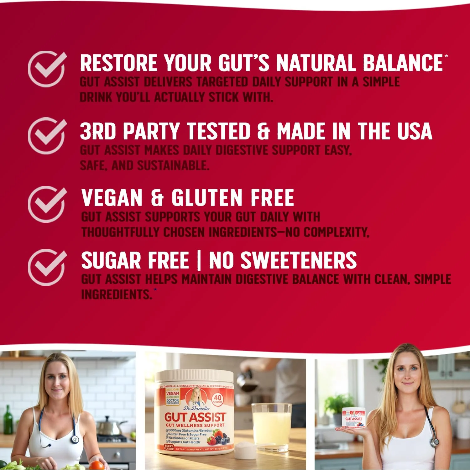 Doctor Danielle Leaky Gut Support Powder | L-Glutamine Gut Lining Formula | Gut Assist by Dr. Danielles, Berry - Image 5