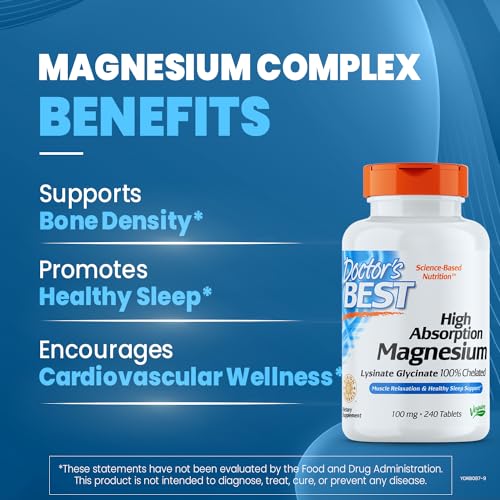 Doctor's Best High Absorption Magnesium Glycinate Lysinate, 100% Chelated, Non-GMO, Vegan, Gluten & Soy Free, 100 mg, 240 Count - Image 8